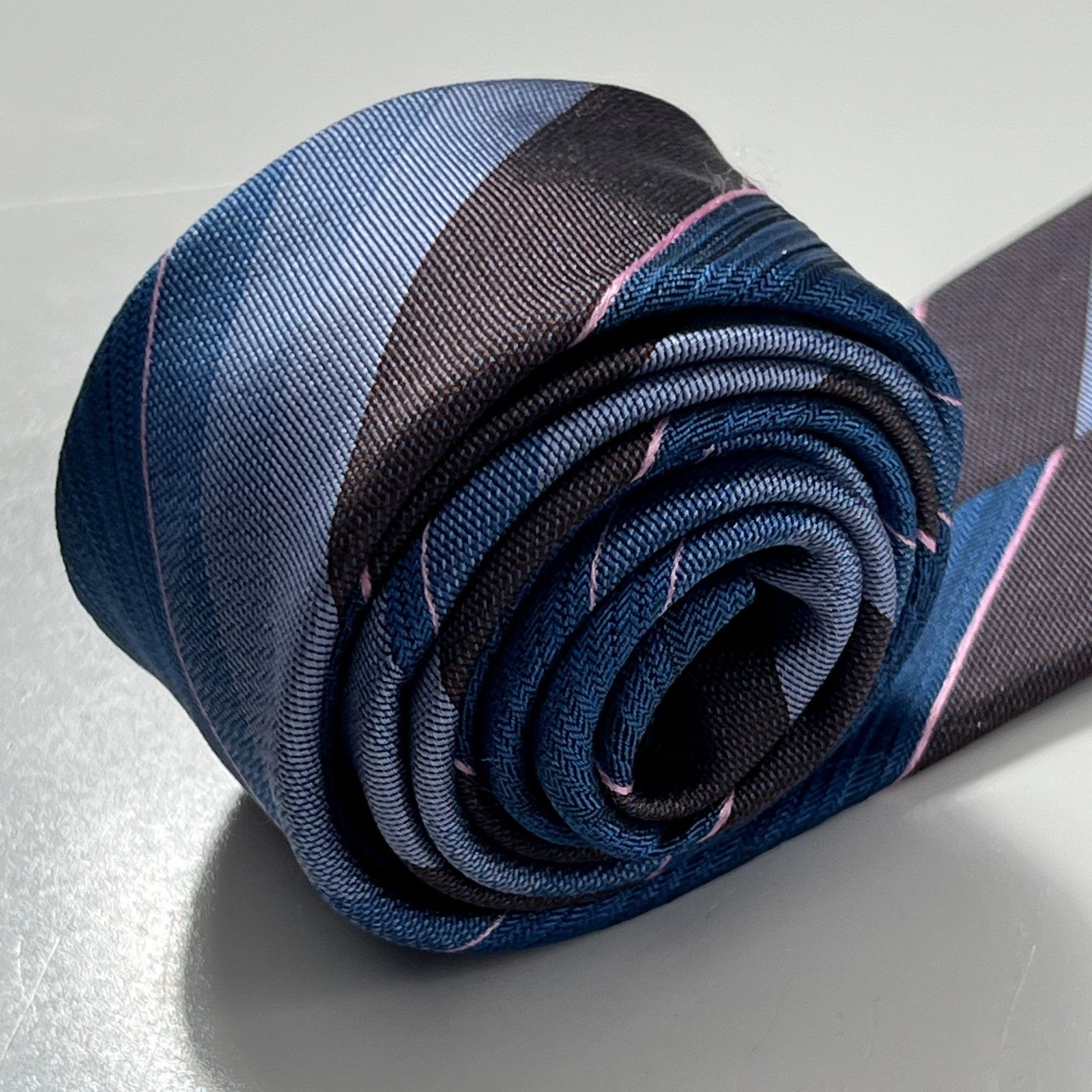 Valentino Valentino Mens Tie Blue Grey 100% Silk Woven Striped Necktie Size ONE SIZE - 8 Thumbnail