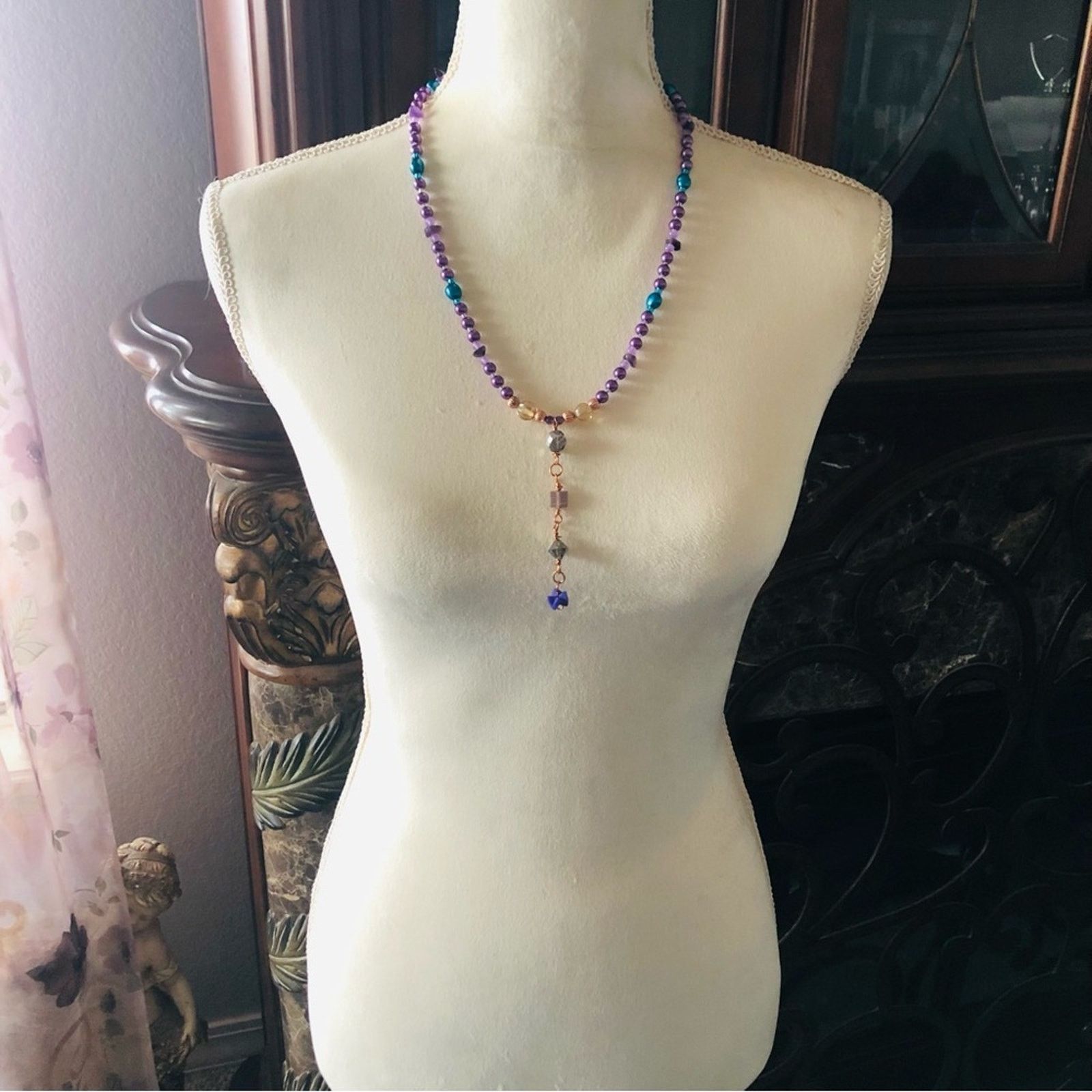 Handmade Handcrafted fresh water peacock blue pearl necklace Size ONE SIZE - 6 Thumbnail