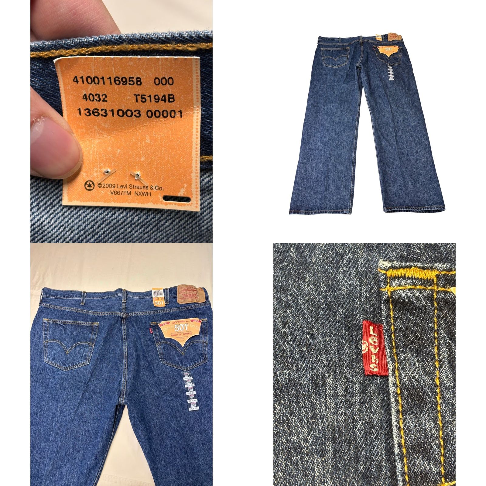 Levi's VINTAGE? No — Levi's 501 Original Fit Big & Tall Jeans Mens 48x30 Dark Wash Blue Button Fly Straight 501 Series Denim Cotton 5-Pocket Size US 32 / EU 48 - 8 Thumbnail