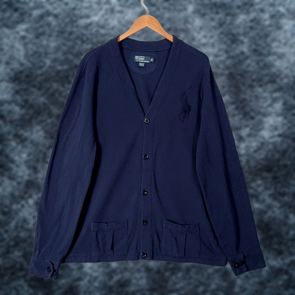 Polo Ralph Lauren VINTAGE Polo by Ralph Lauren Cardigan Mens XL Blue Cotton Logo Sweater Size US XL / EU 56 / 4 - 1 Thumbnail