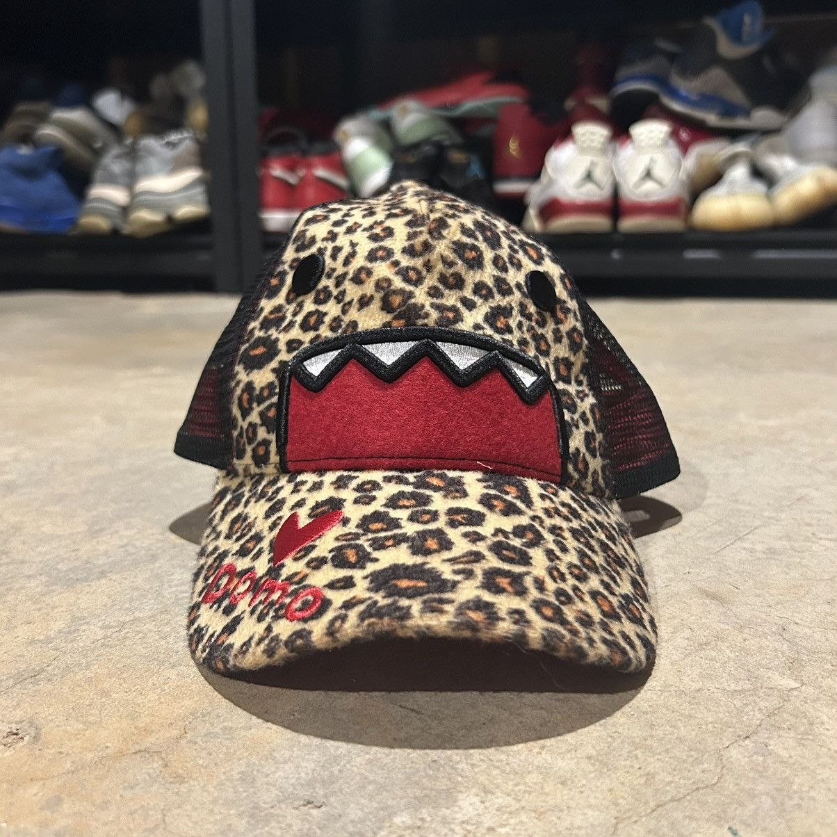 Vintage Y2K Domo Leopard Print Trucker Hat Anime Cyber Goth