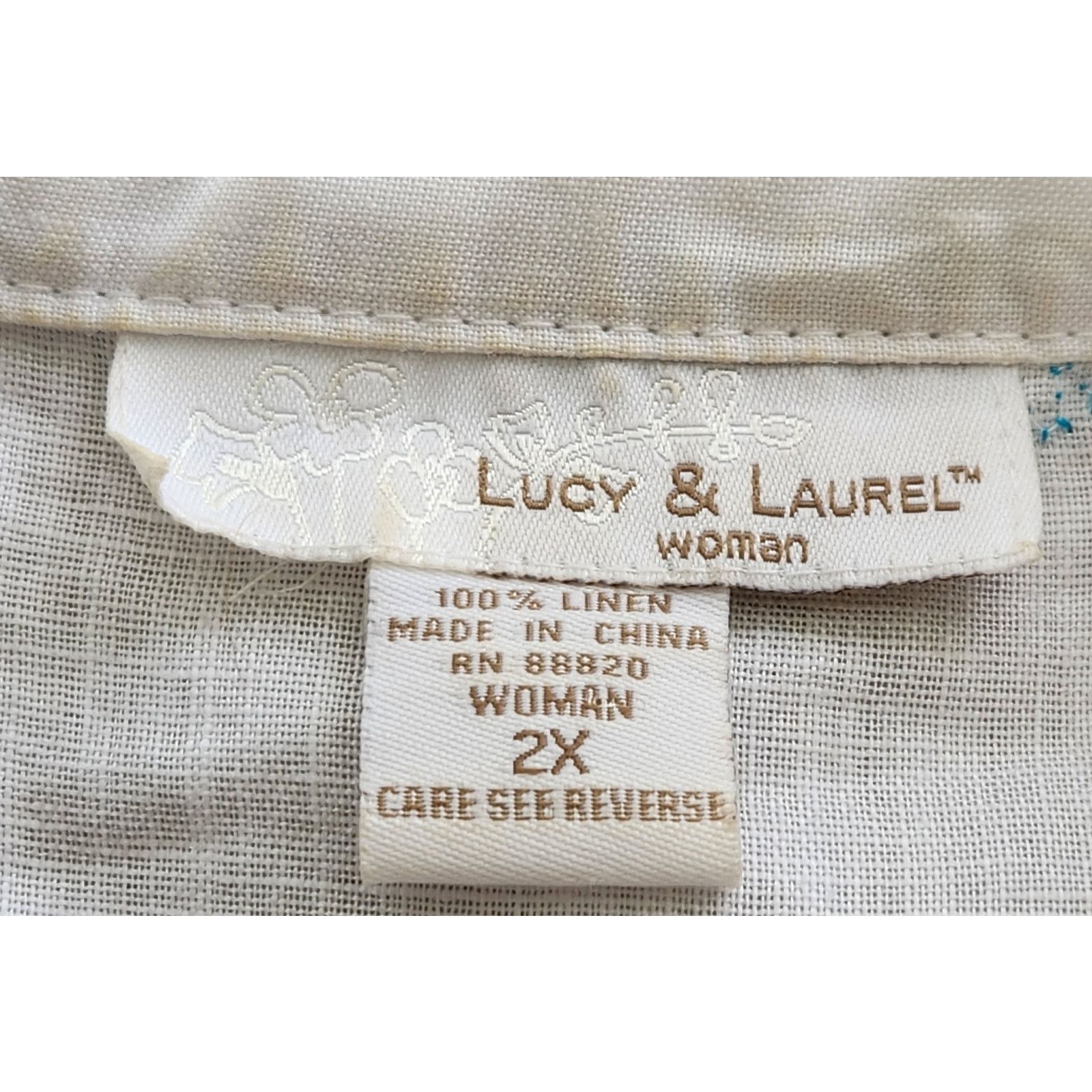 Other Lucy & Laurel White Blue Embroidered Linen Button Top 2X Size XXL / US 16-18 / IT 52-54 - 4 Thumbnail