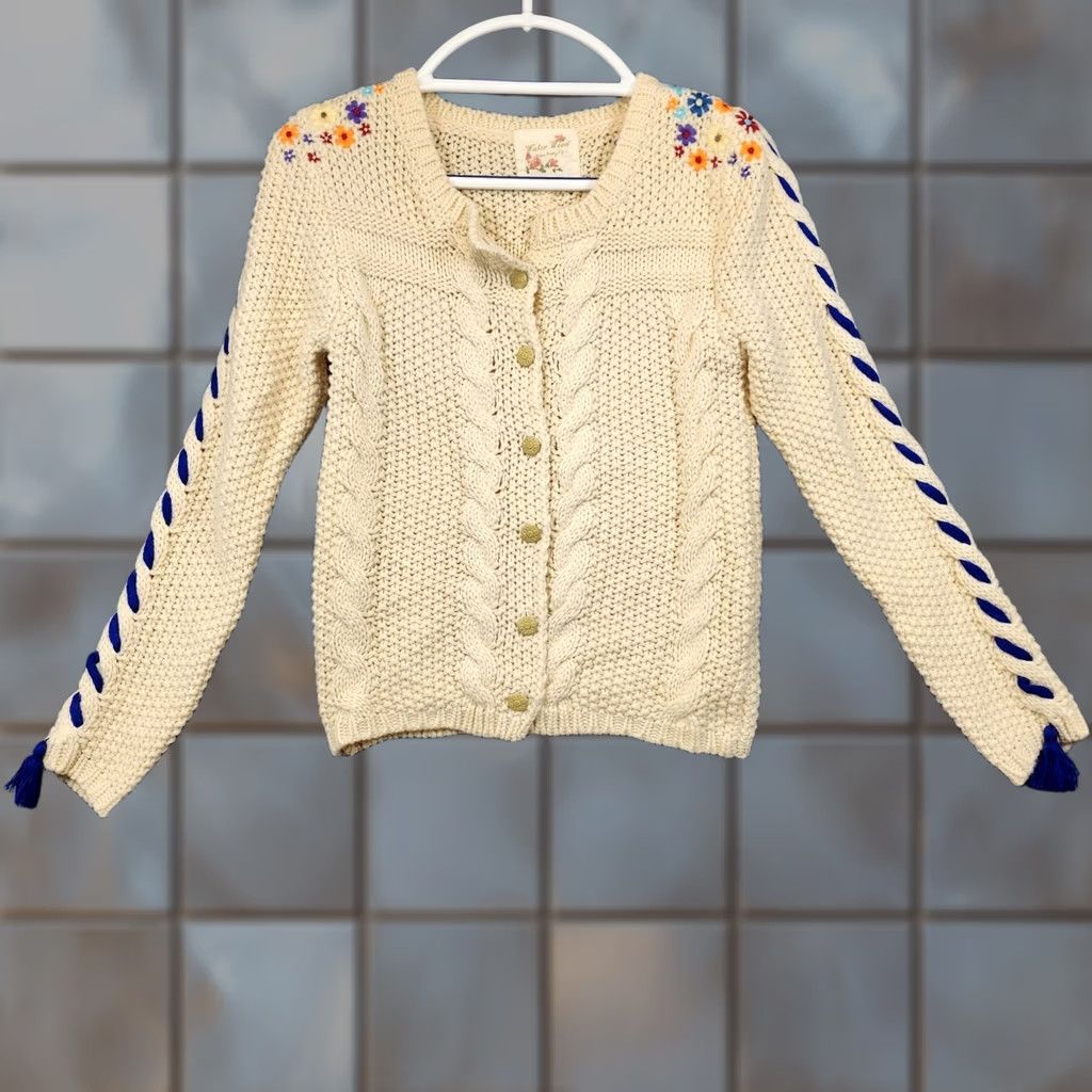 Vintage Water Wood Womens Cardigan Sweater Small Cream Embroidered Floral Cable Knit Size S / US 4 / IT 40 - 1 Thumbnail