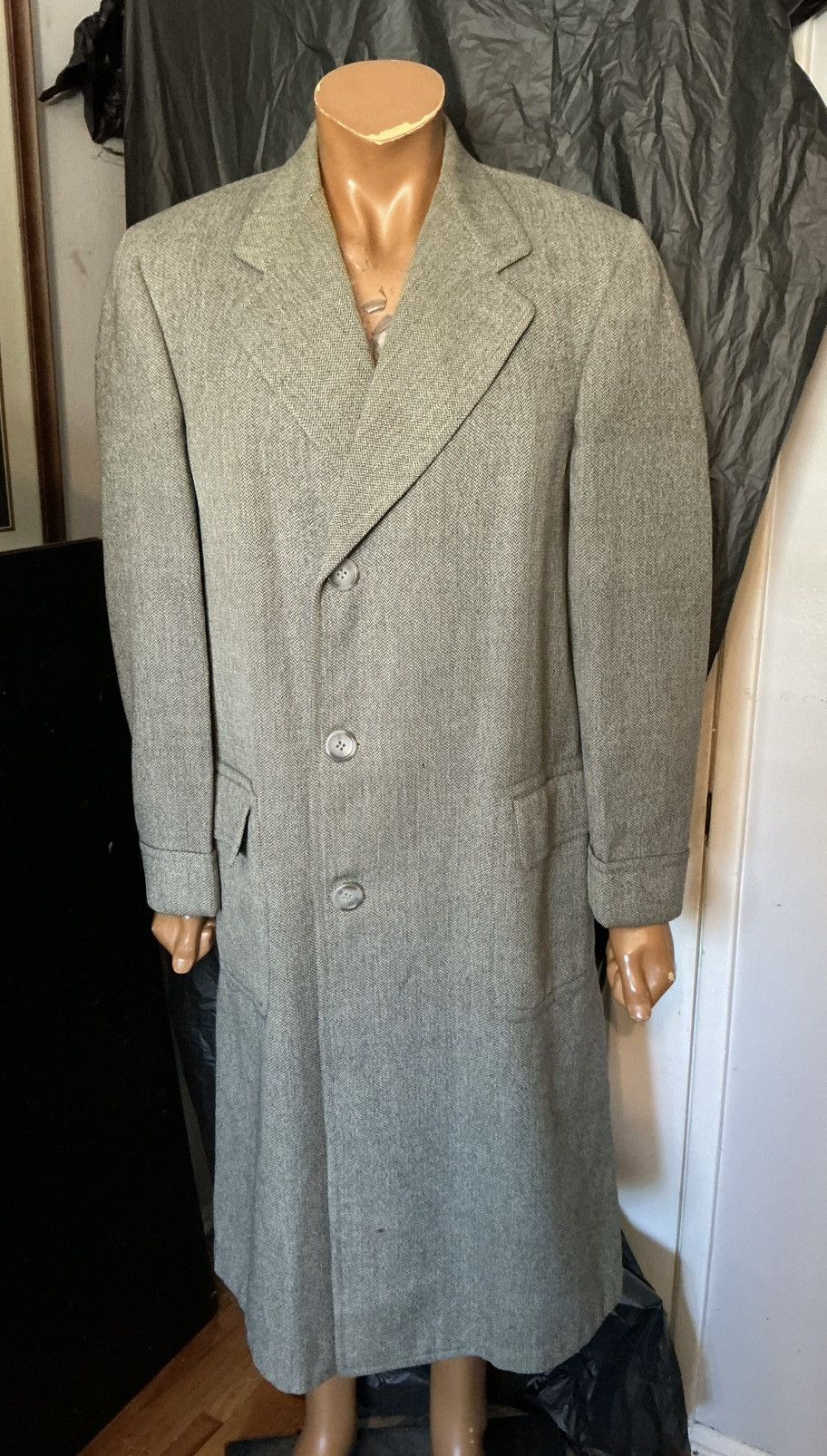 Vintage Vintage 50s 60s Hutzler Brothers Herringbone Wool Overcoat Size US S / EU 44-46 / 1 - 17 Thumbnail