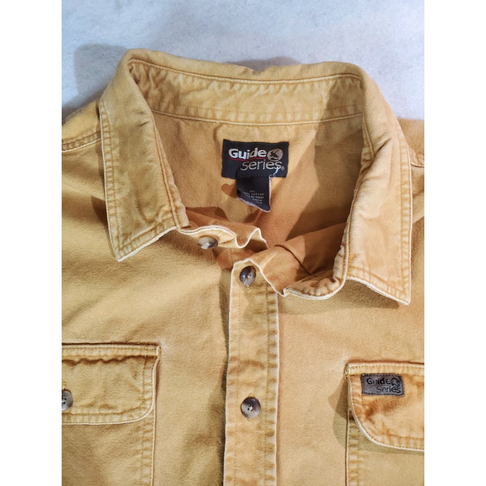 Vintage Guide Series Signature Shirt Chamois Cotton Long Sleeve XL Mens Yellow Button-Up Pockets Casual Outdoor Workwear Size US XL / EU 56 / 4 - 5 Thumbnail