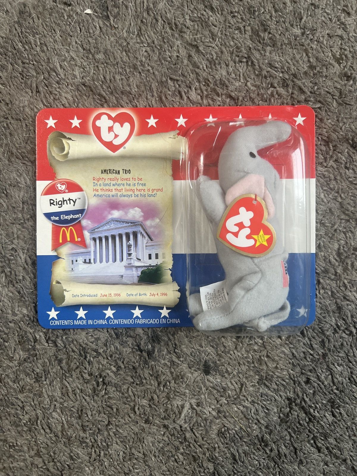 Vintage 2000 McDonald’s Ty Righty The Elephant Teenie Beanie Baby Size ONE SIZE - 1 Thumbnail