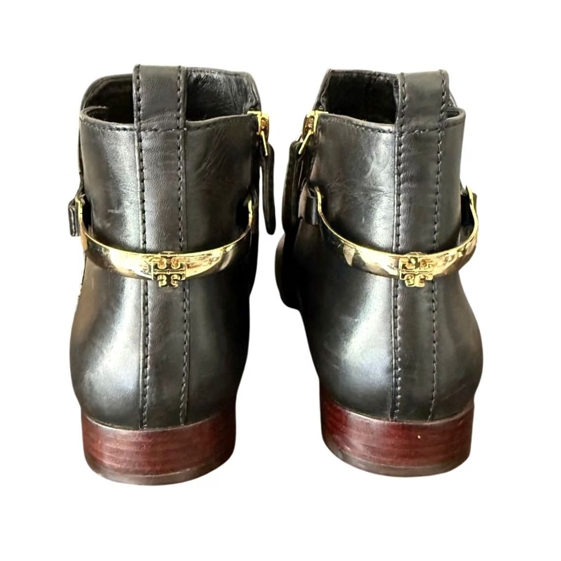 Tory Burch Tory Burch Black Leather Zip Up Ankle Boots 0.75" Gold Logo Detailing - 7 Women's Boots Size US 7 / IT 37 - 3 Thumbnail