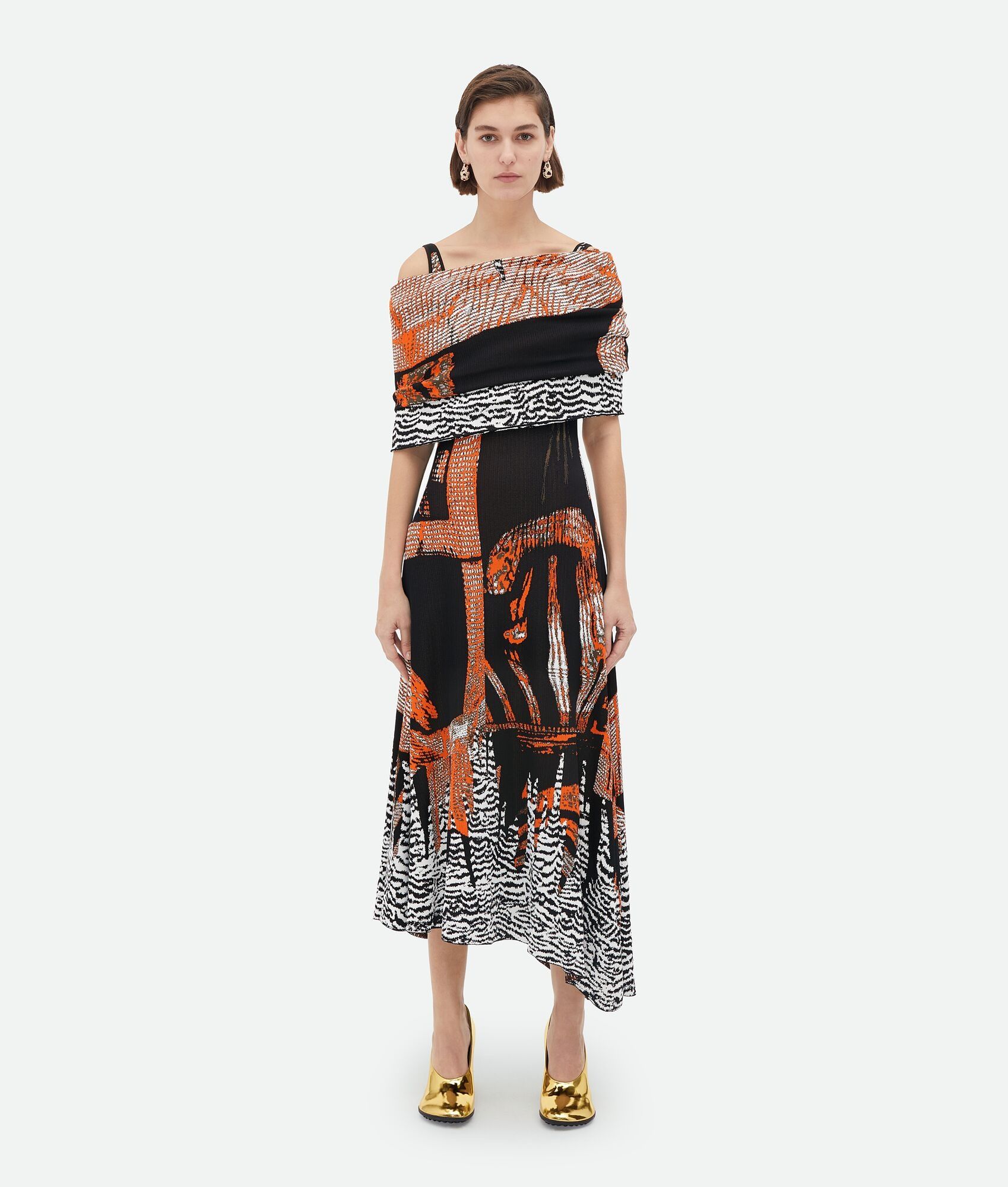 Bottega Veneta o1bcso1str0225 Viscose Jacquard Asymmetric Midi Dress Size L / US 10 / IT 46 - 5 Thumbnail