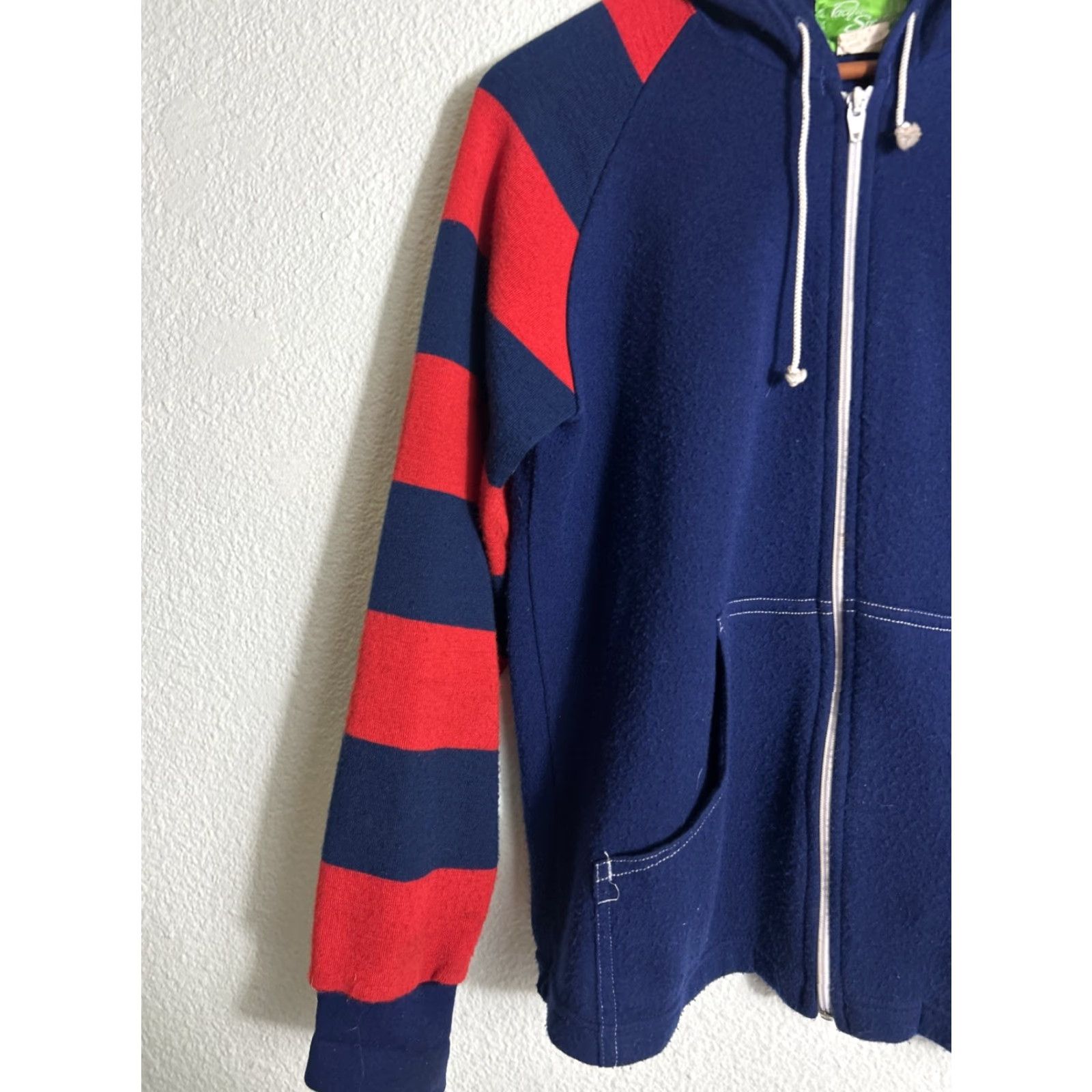 Vintage VINTAGE Dorfman Pacific Sportswear Hoodie Full Zip M Men Blue Striped Acrylic | 23" Chest 24" Length Size US M / EU 48-50 / 2 - 2 Thumbnail