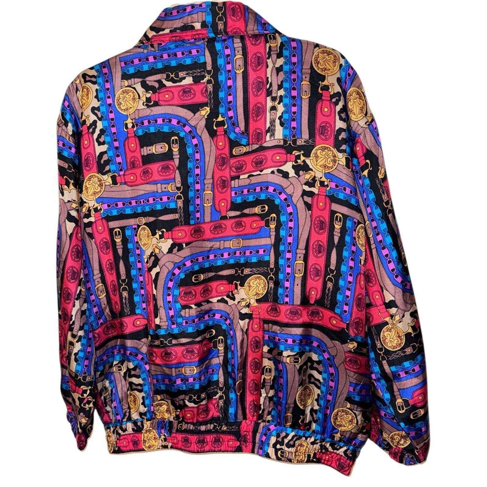 Designer Vintage EVR 90s Silk Bomber Jacket Medallion Chain Print M Size M / US 6-8 / IT 42-44 - 3 Thumbnail