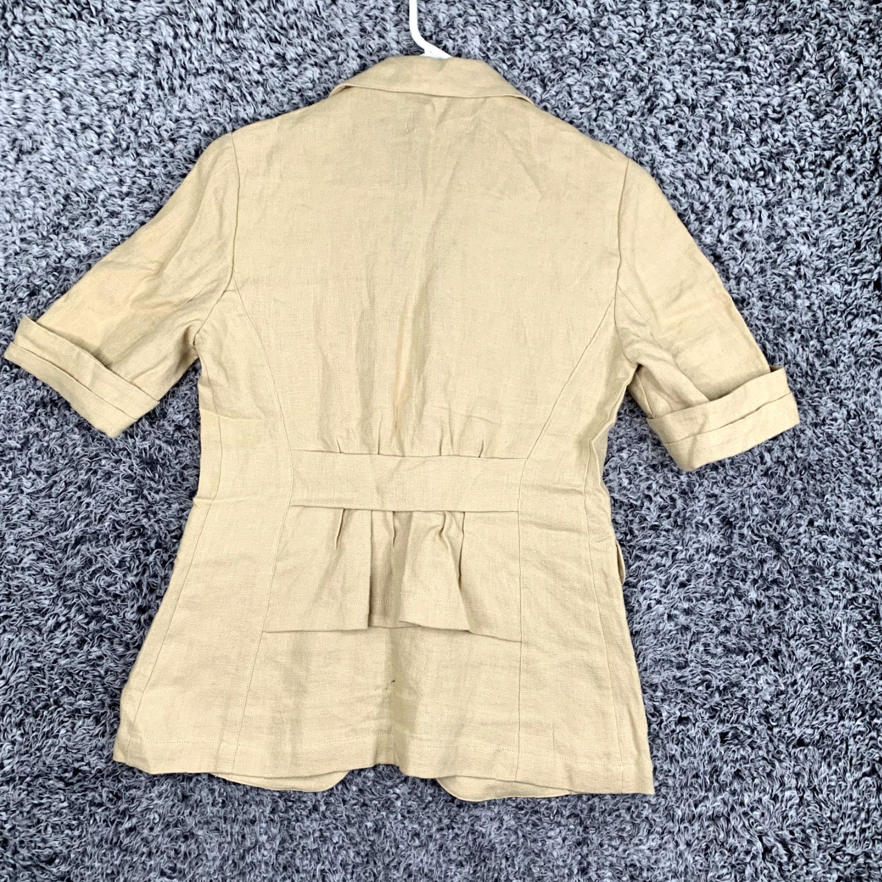 Vintage CAbi Jacket Womens XS Tan Linen Canvas One Button Lightweight Blazer Beige Short Sleeve Mid-Length Slim Adult Womens Size XS / US 0-2 / IT 36-38 - 4 Thumbnail