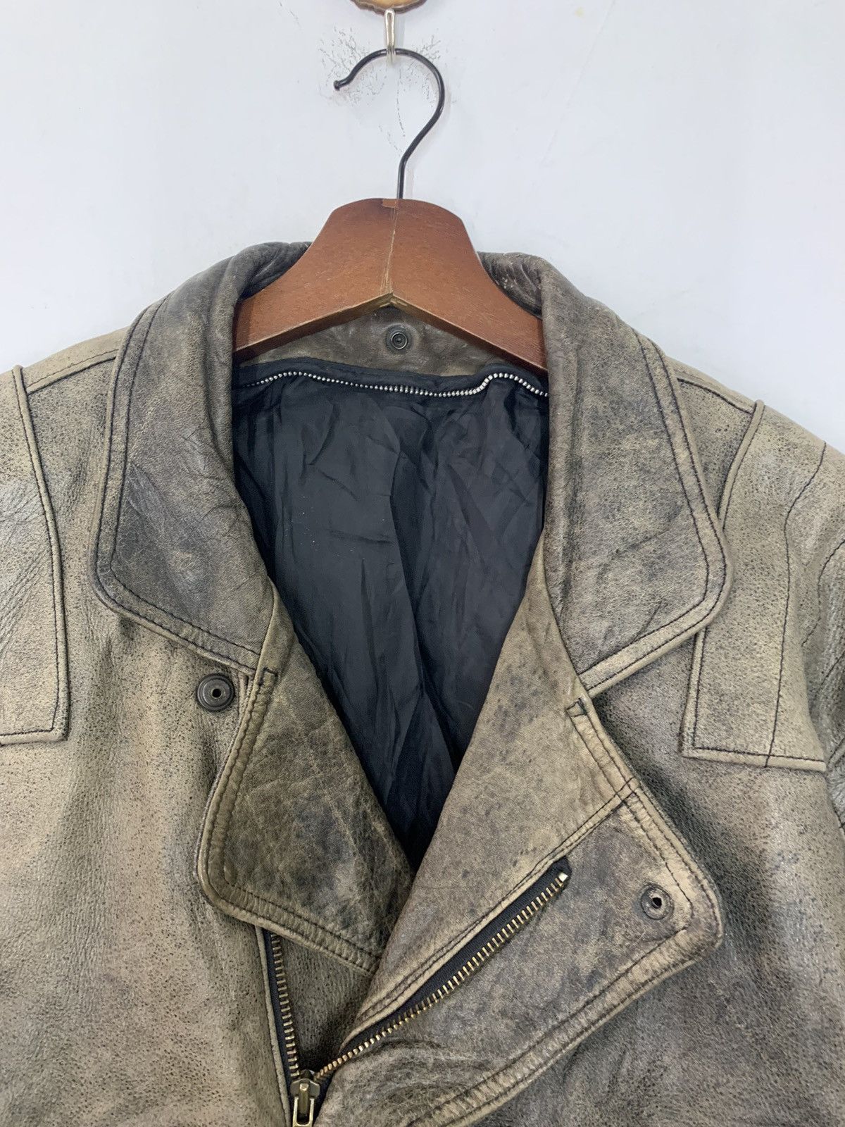 Freewheelers × Vintage Vintage Double Collar Cafe Racer Stonewash Leather Jacket Size US L / EU 52-54 / 3 - 5 Thumbnail