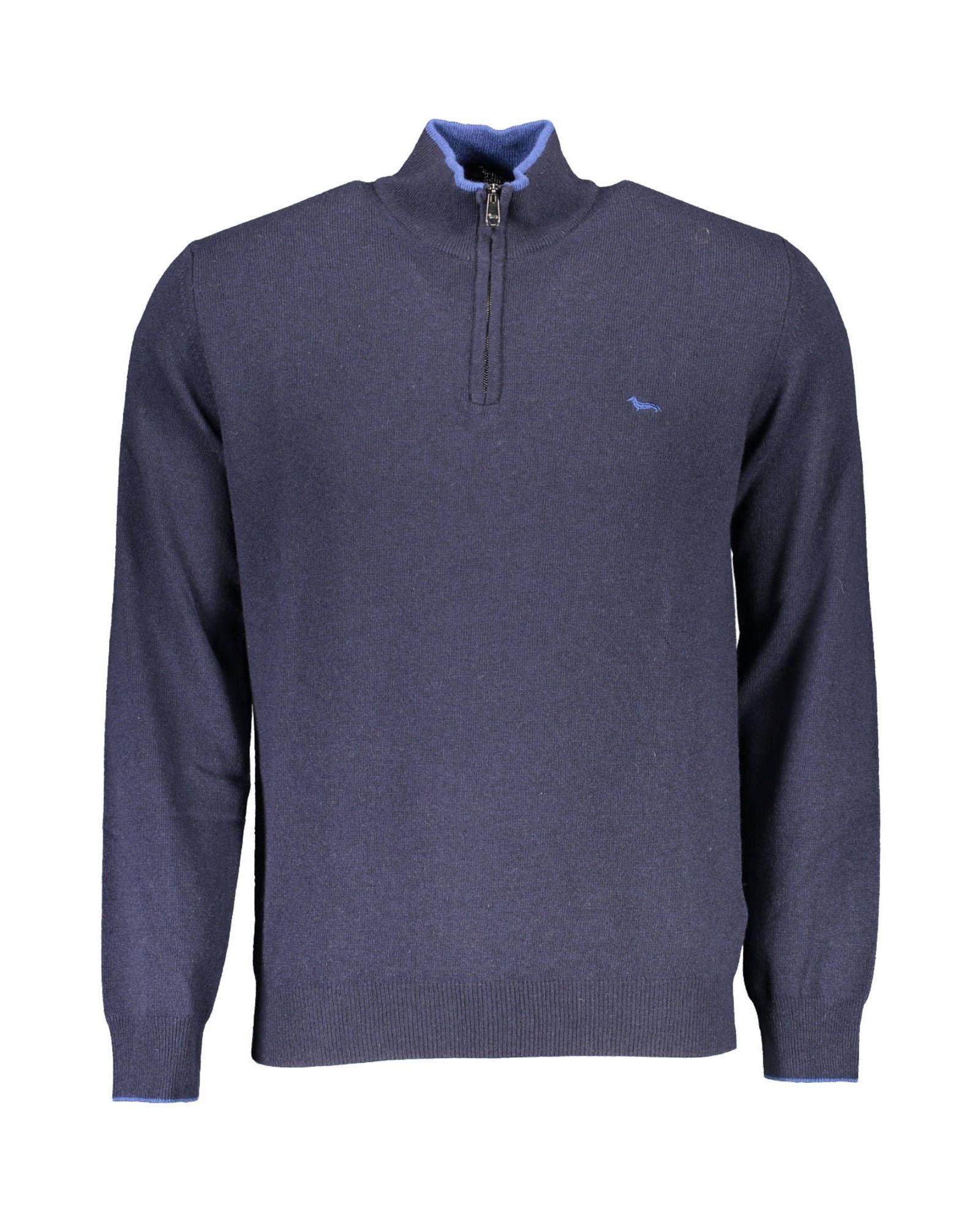 image of Harmont Blaine Wool Shirt With Contrasting Details And Logo Embroidery in Blue, Men's (Size XL)
