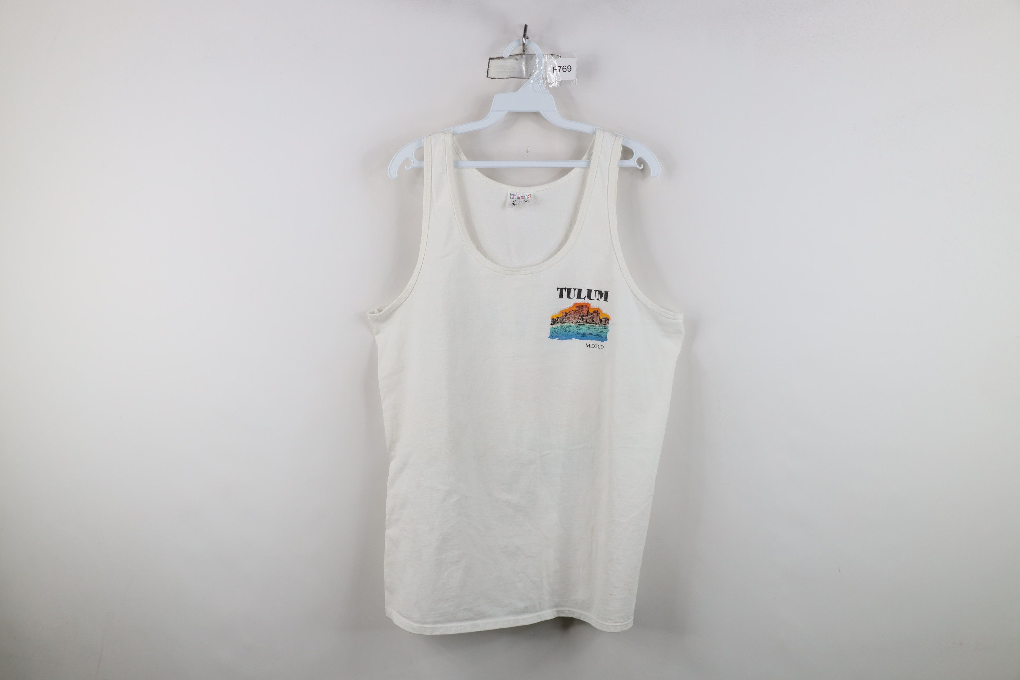 Vintage Vintage 90s Streetwear Tulum Mexico Tank Top T-Shirt White Size US XL / EU 56 / 4 - 1 Thumbnail