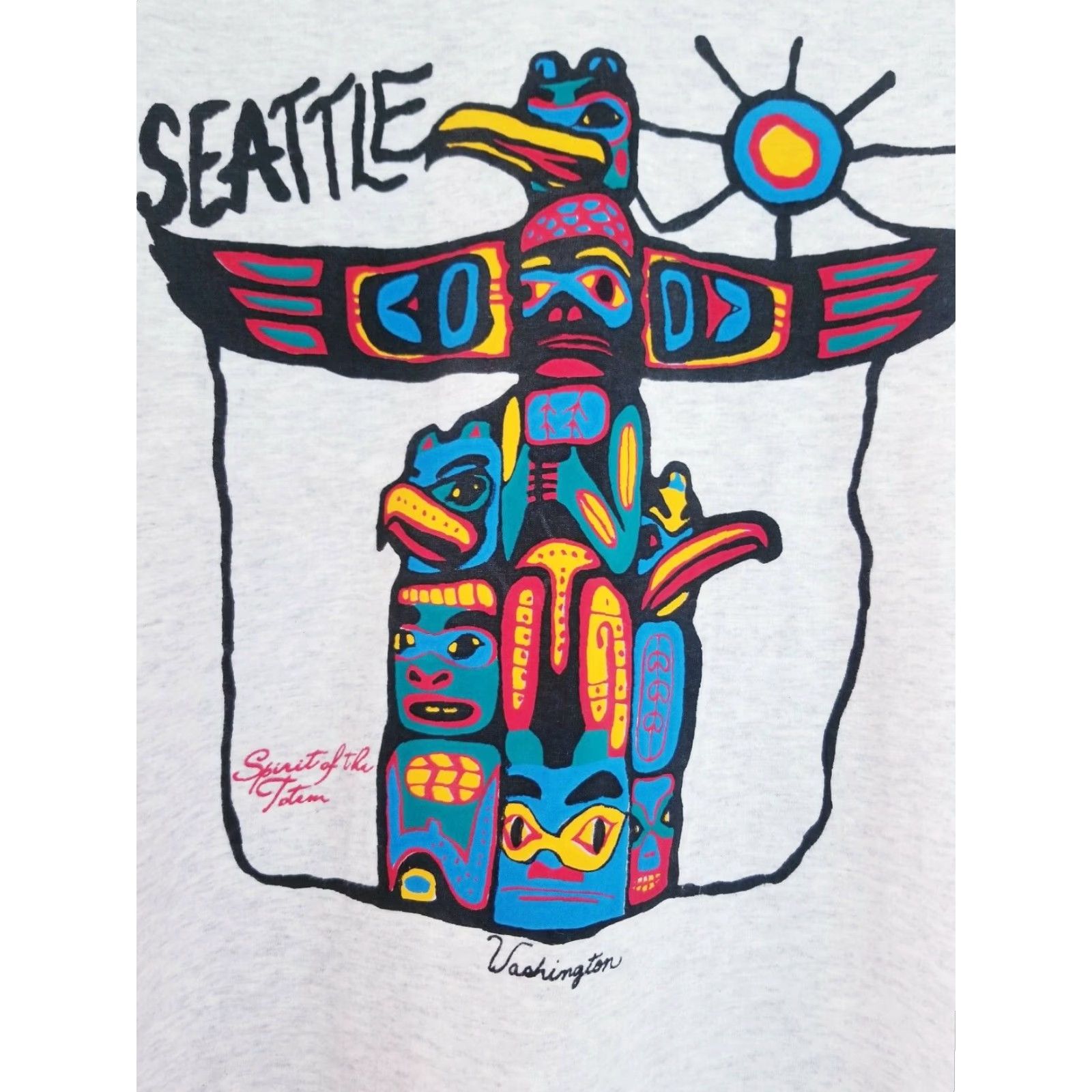Vintage VINTAGE 90s Belton Mens L Gray Graphic T Shirt Seattle Spirit Totem Tee Made in USA Mens Size US L / EU 52-54 / 3 - 2 Thumbnail