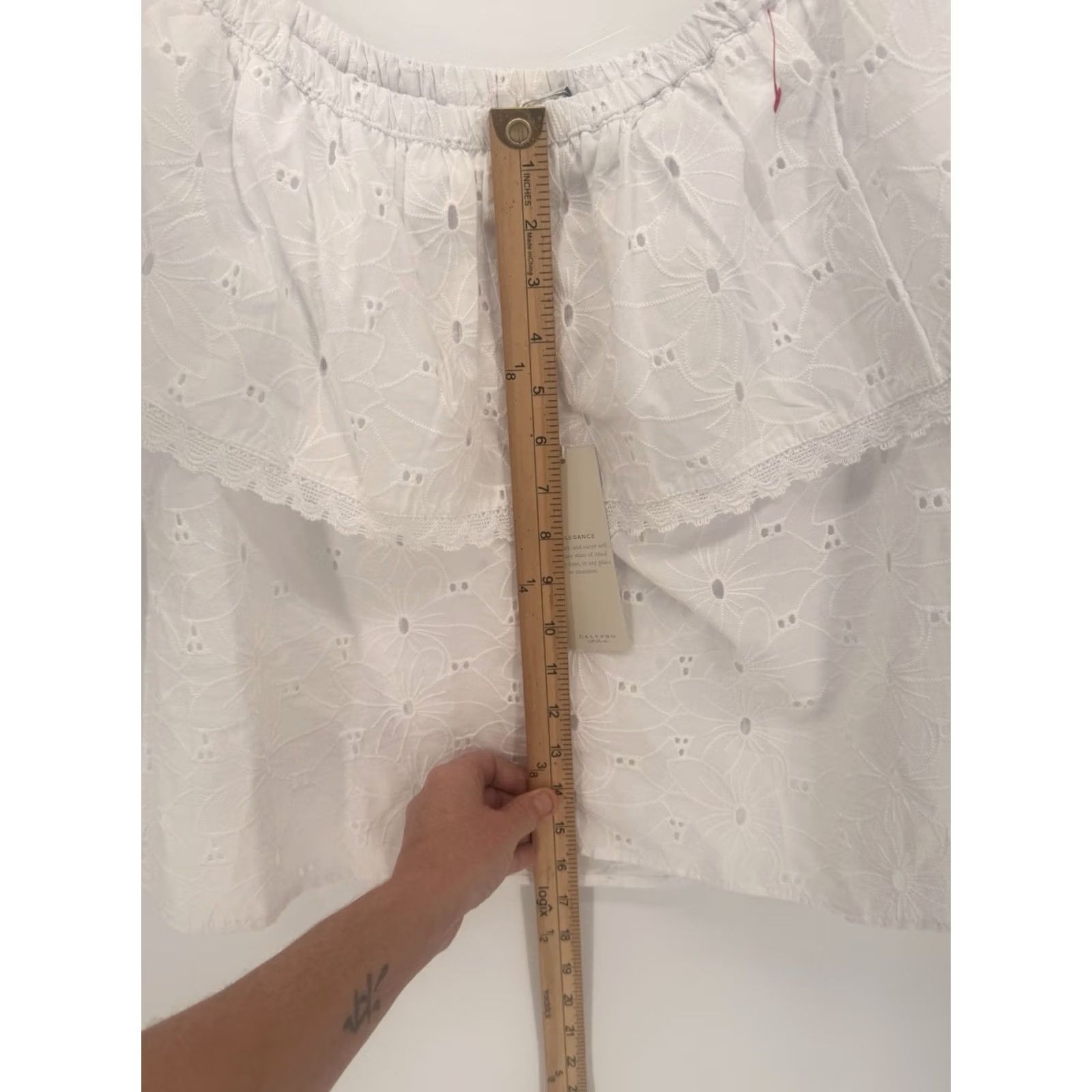 Vintage Calypso St Barth White Cotton Eyelet Flutter Sleeve Top Boho Ruffle Layered M Women Size M / US 6-8 / IT 42-44 - 7 Thumbnail