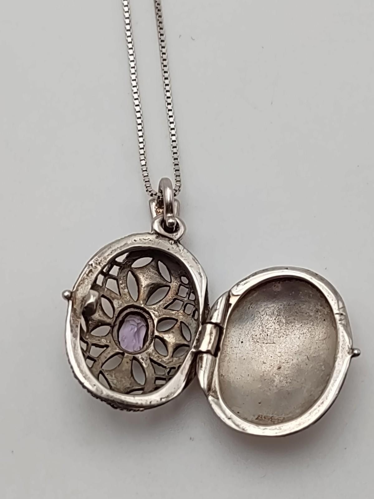 The Unbranded Brand Sterling Silver Locket Amethyst Style Stone 925 24” Chain Size ONE SIZE - 5 Thumbnail