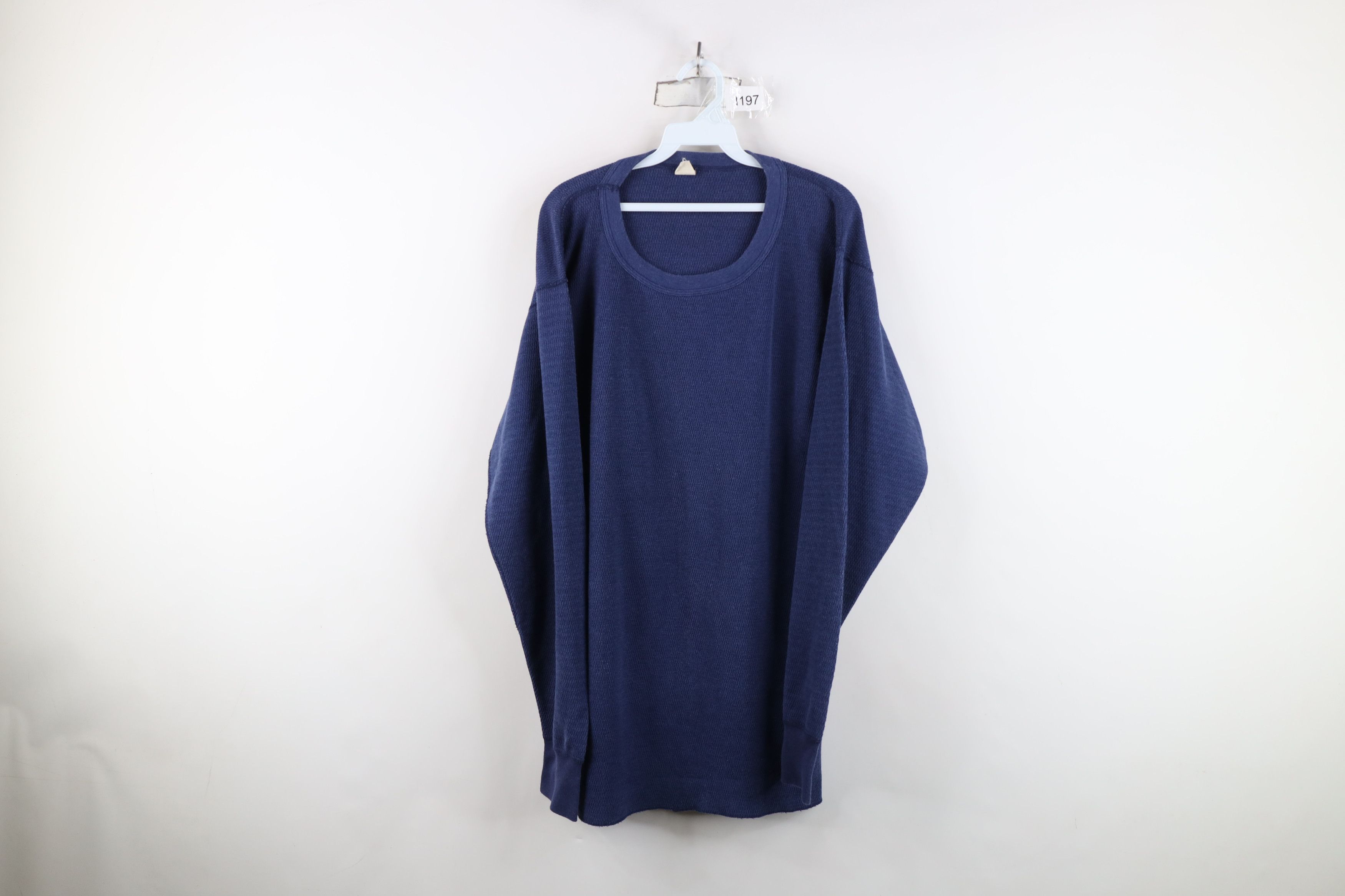 Vintage Vintage 90s Streetwear Thermal Waffle Knit T-Shirt Blue USA Size US XL / EU 56 / 4 - 1 Thumbnail
