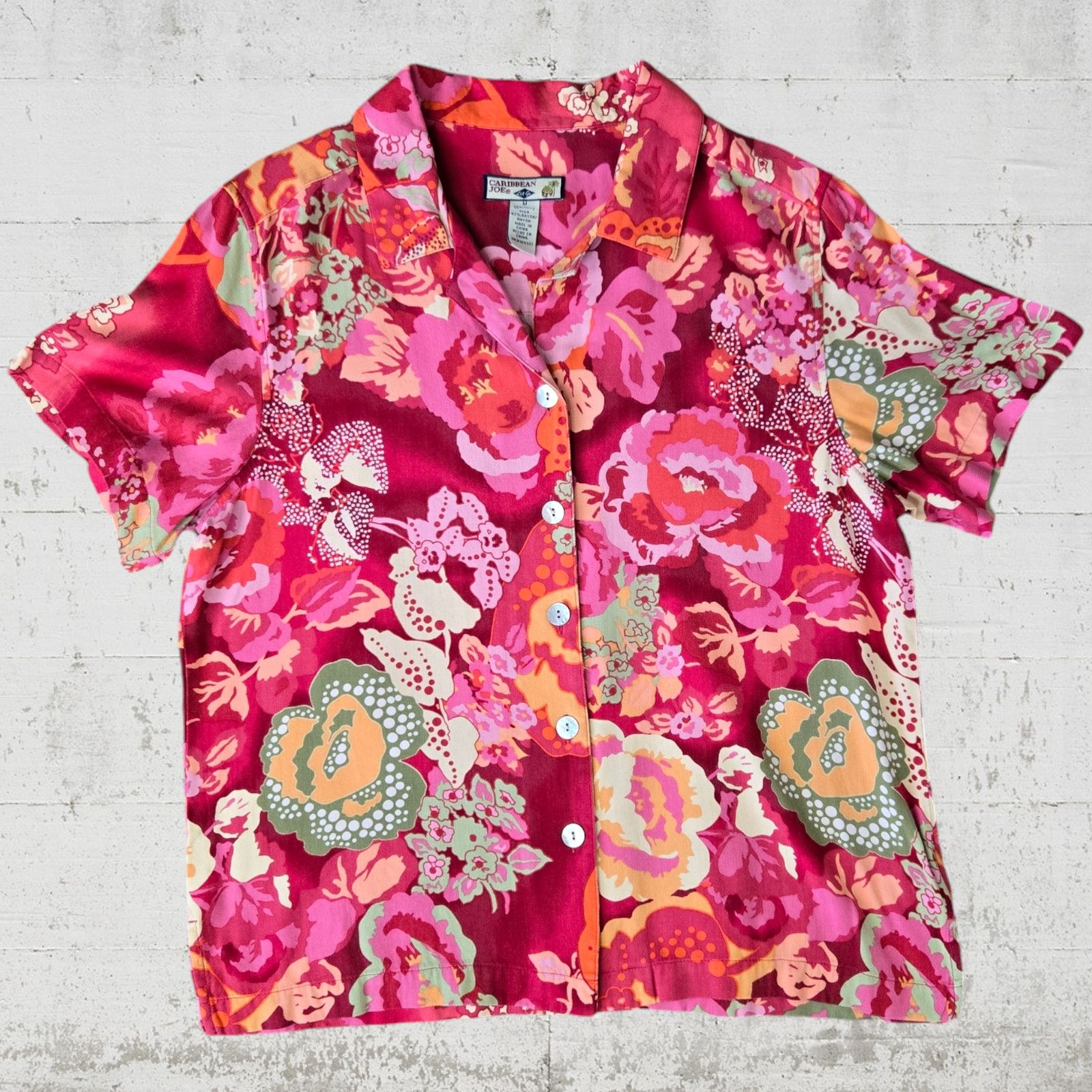 Vintage Vintage Pink Floral Silk Camp Shirt Size Medium Size M / US 6-8 / IT 42-44 - 2 Thumbnail
