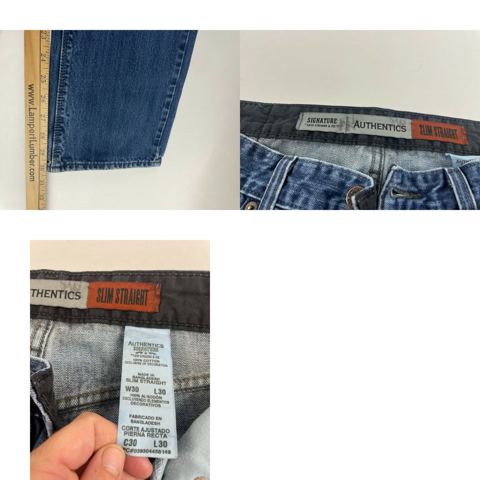 Vintage Signature by Levi Strauss & Co. Denim Jeans Men's 30x30 Distressed Slim Straight Size US 30 / EU 46 - 8 Thumbnail