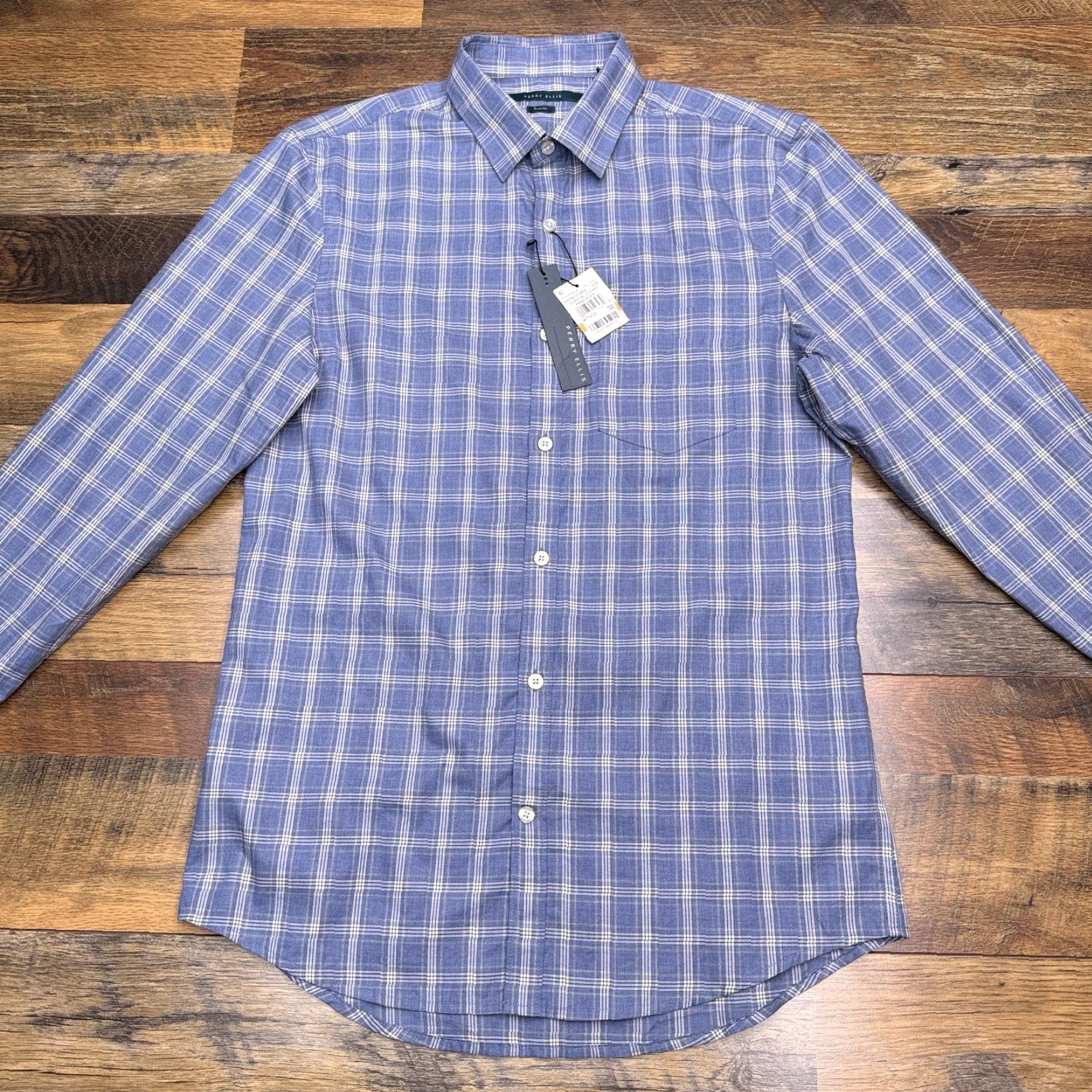 Perry Ellis Perry Ellis Slim Fit Shirt Small Blue Check Button Up New Men S Regular S Blue Check Slim Fit Button-Up Shirt Women? Size US S / EU 44-46 / 1 - 3 Thumbnail
