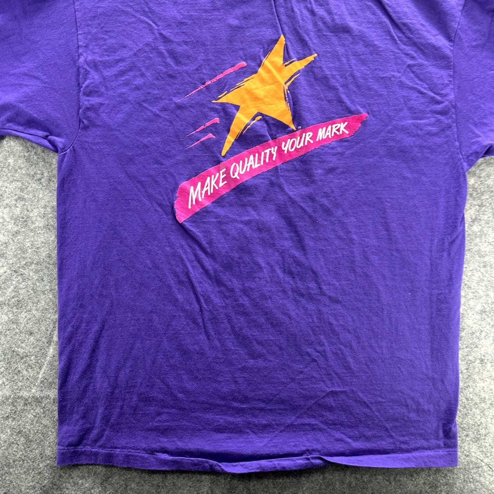 Hanes VINTAGE Hanes Shirt Mens XL Purple Make Quality Your Mark 90s Star Graphic Print Tan Size US XL / EU 56 / 4 - 3 Thumbnail