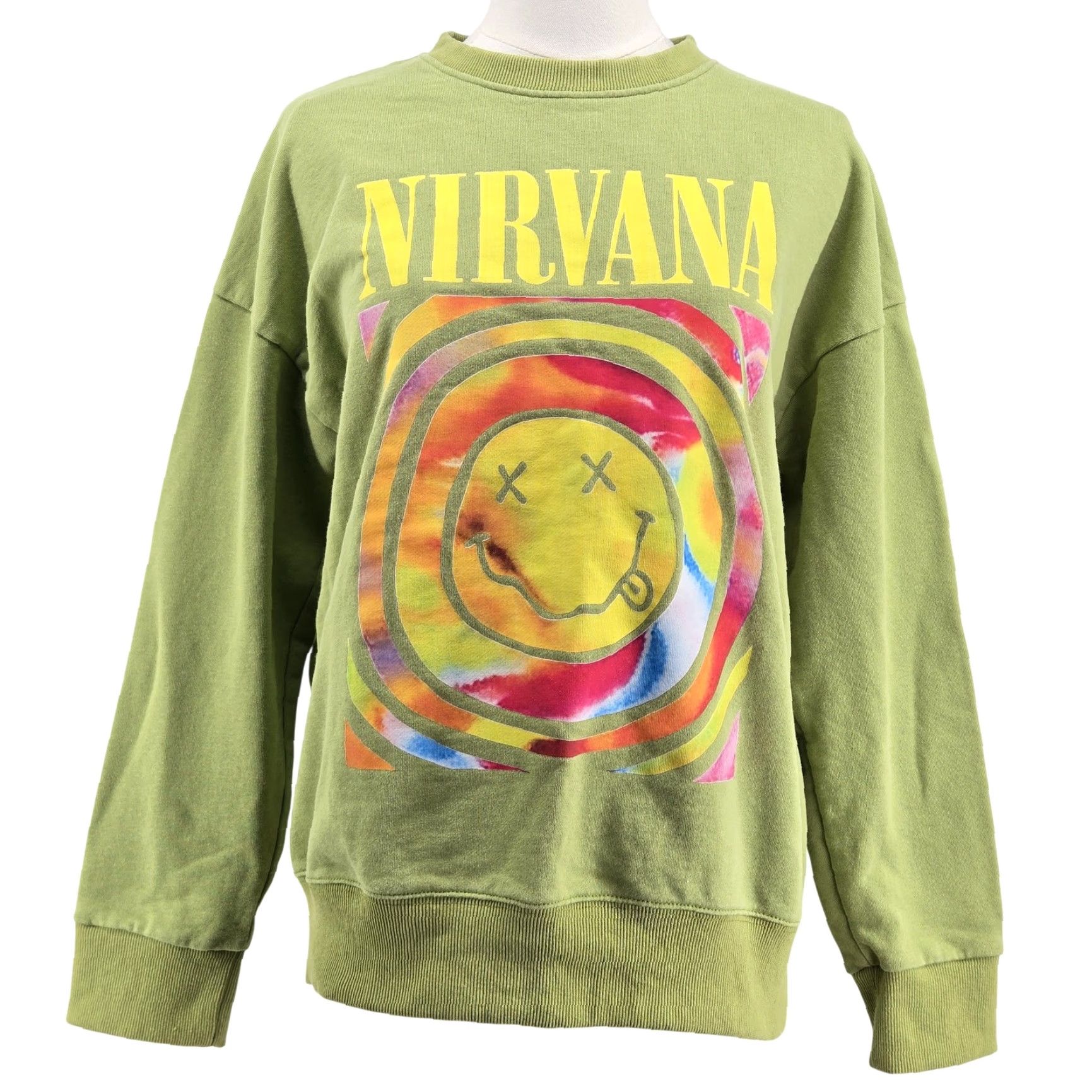 Logo 7 Nirvana Sweatshirt Mens M Green Pullover Fleece Graphic 90s Grunge Logo Size US M / EU 48-50 / 2 - 2 Thumbnail