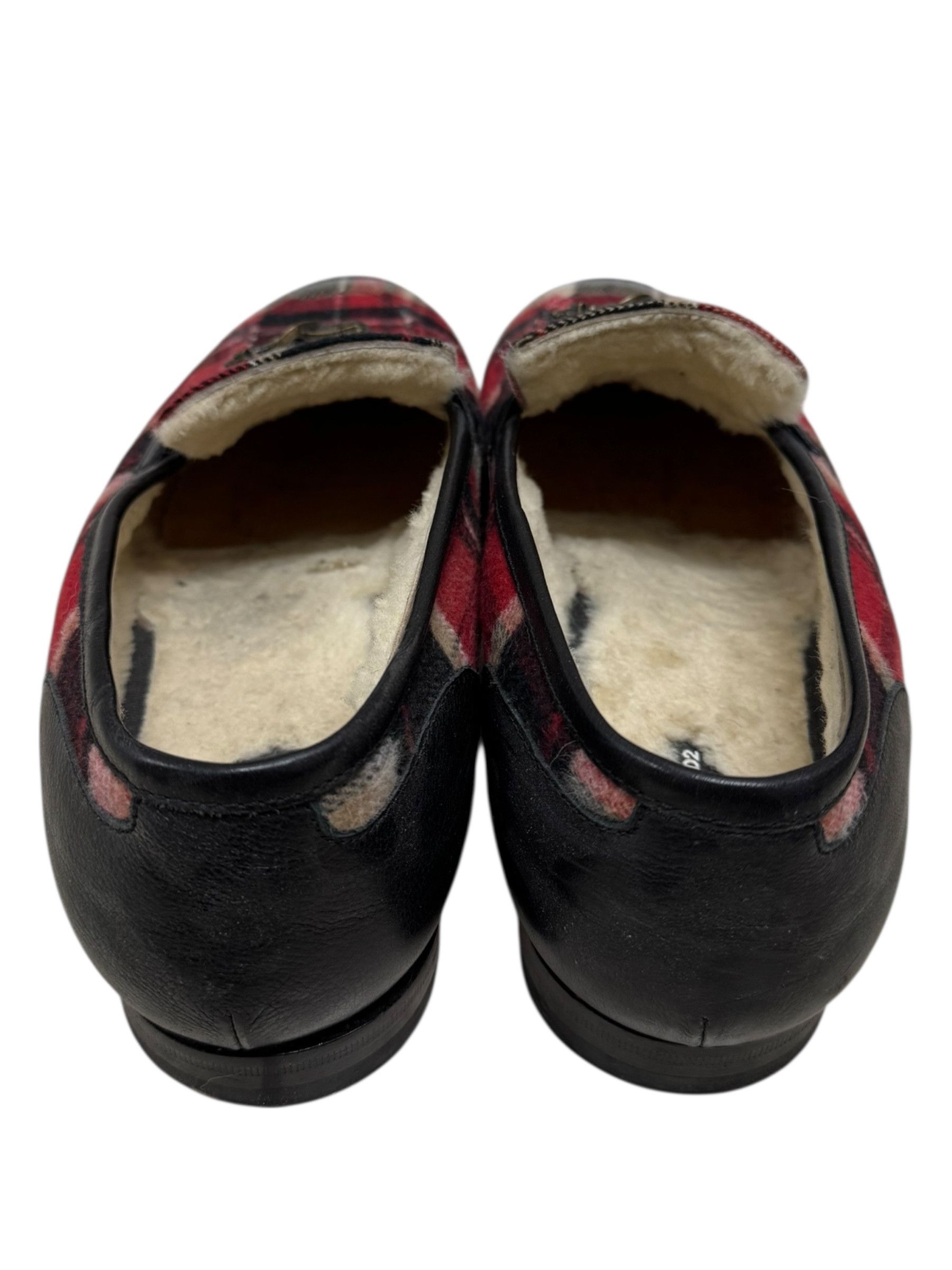 Dsquared2 Dsqaured2 Red Wool Tartan Plaid Bear Fur lined Mens Loafers Size US 10 / EU 43 - 3 Thumbnail