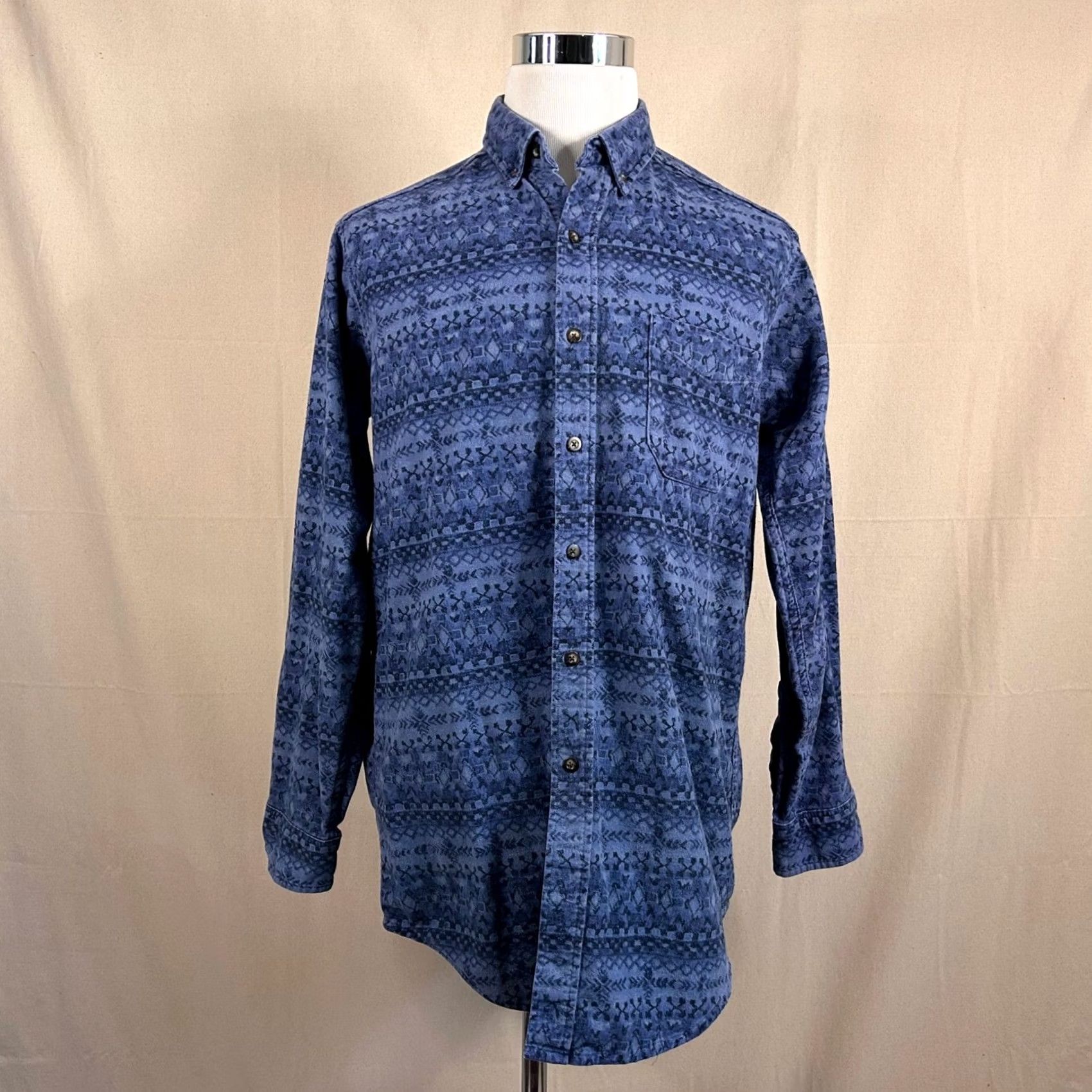 Vintage VINTAGE L.L. Bean Flannel Shirt LT Blue Aztec Southwest Cotton Made USA Button Down Mens Size US L / EU 52-54 / 3 - 2 Thumbnail