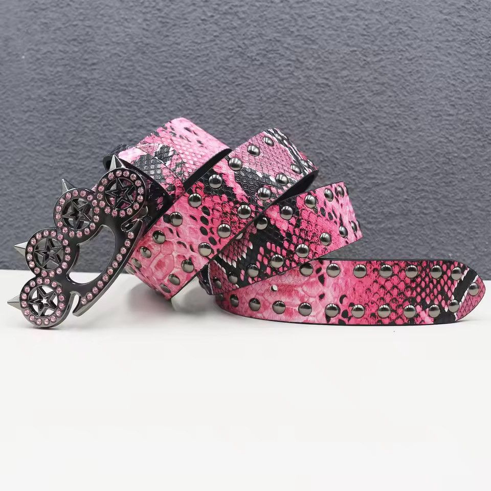 Japanese Brand Cat paw buckle Snake Skin Print Pu Leather Belt 105 cm Size ONE SIZE - 3 Thumbnail