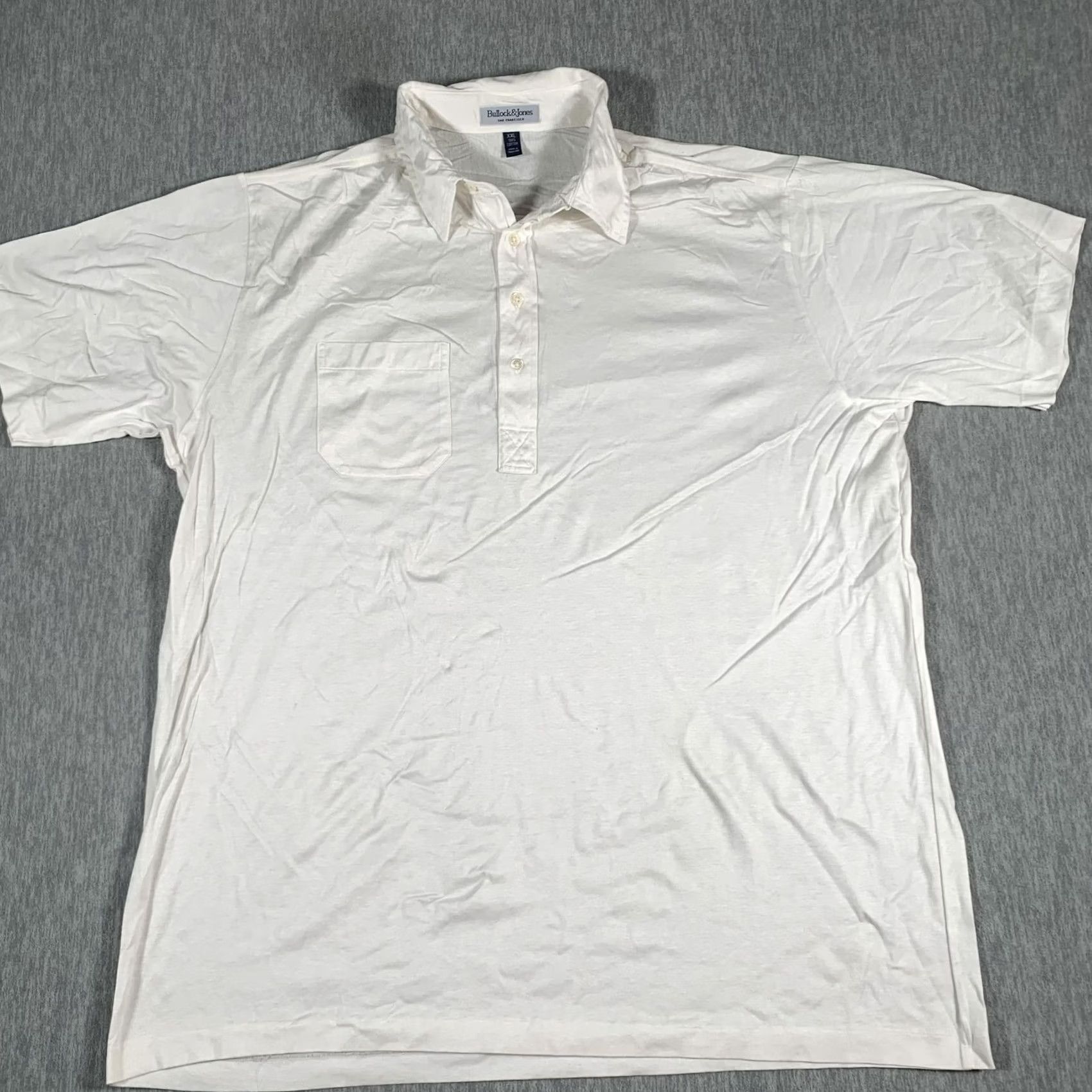 Vintage Bullock & Jones Polo Shirt Mens 2XL White Cotton Pocket Short Sleeve Casual Size US XXL / EU 58 / 5 - 2 Thumbnail