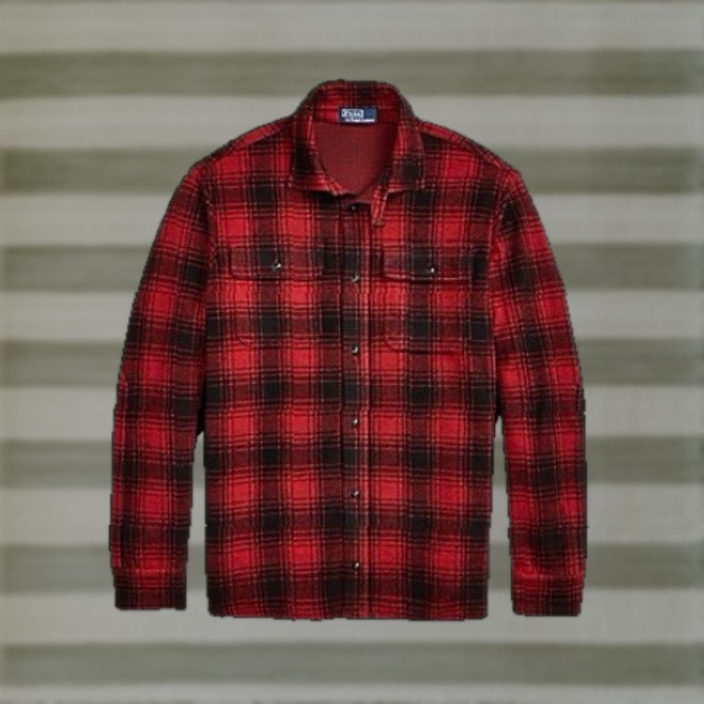 Polo Ralph Lauren Polo Ralph Lauren Men's Plaid Knit Flannel Workshirt XL Button-Up Casual, Classic Fit, Red, Black, Long Sleeve, Polyester Blend, Vintage/Americana Size US XL / EU 56 / 4 - 1 Thumbnail