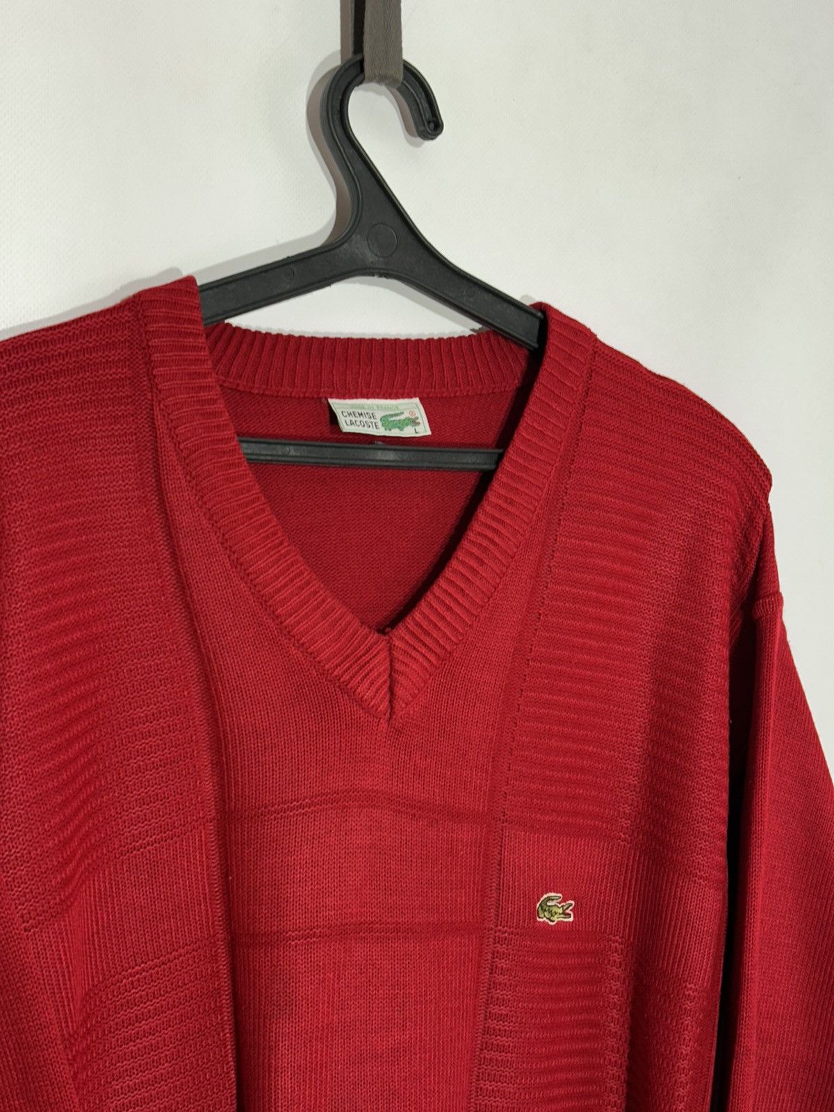 Lacoste Vintage Lacoste Red V-Neck Sweater Size US XL / EU 56 / 4 - 2 Thumbnail
