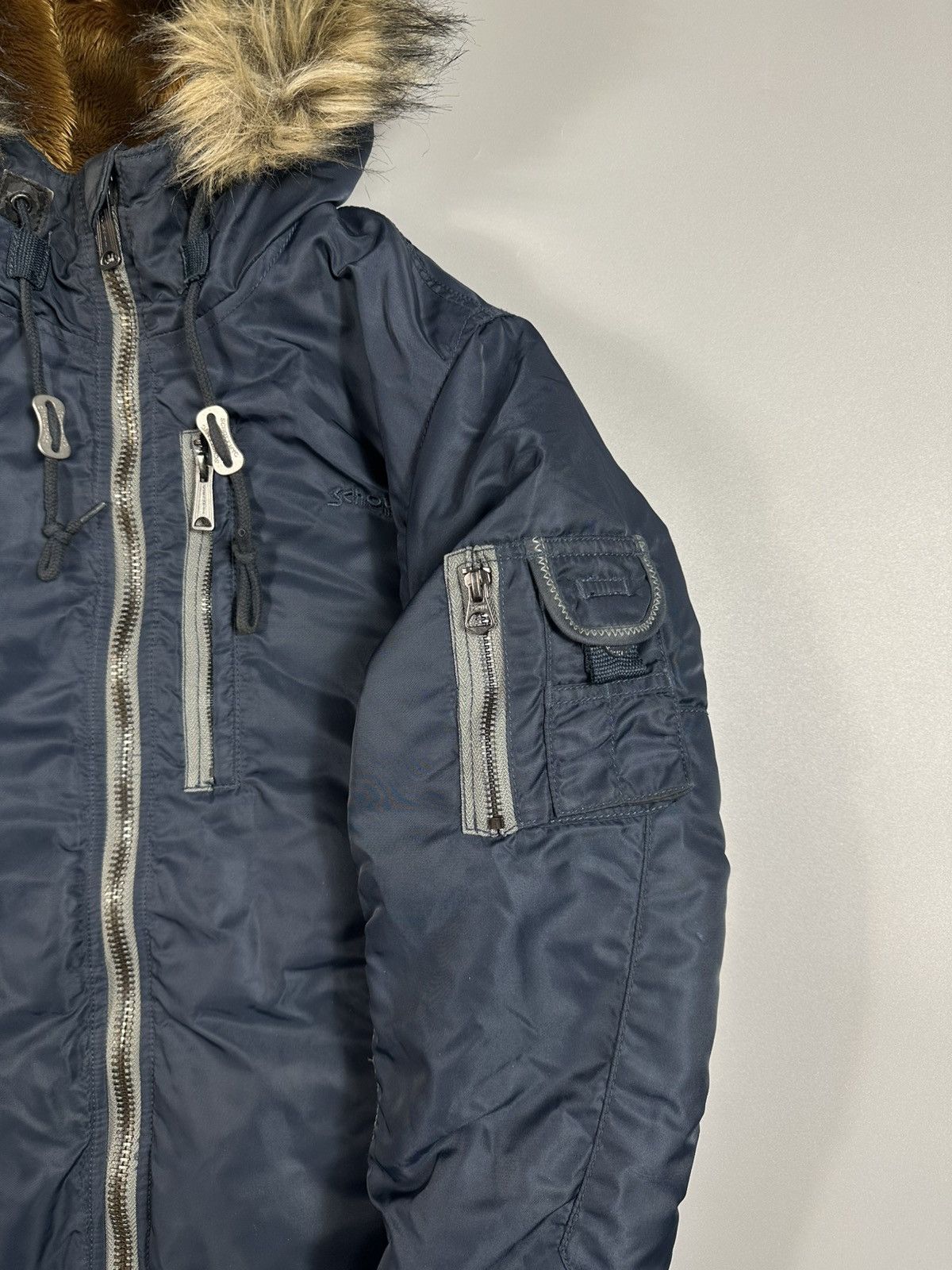 Schott Schott Army Type-U Hooded Faux Fur Nylon Bomber Jacket Size US L / EU 52-54 / 3 - 6 Thumbnail