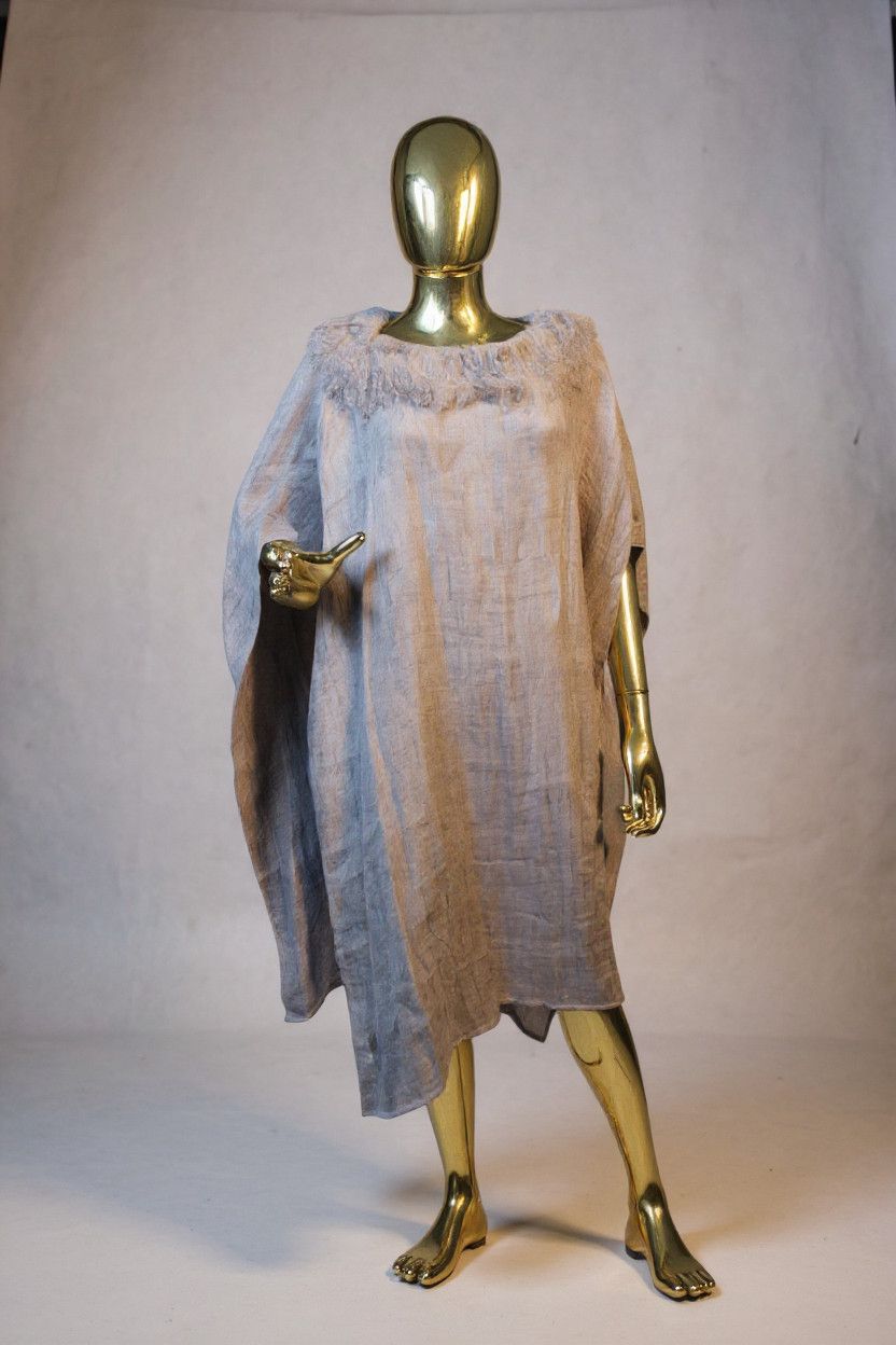 Other Gray linen poncho Real Mongolian fur collar Size US XS / EU 42 / 0 - 1 Thumbnail