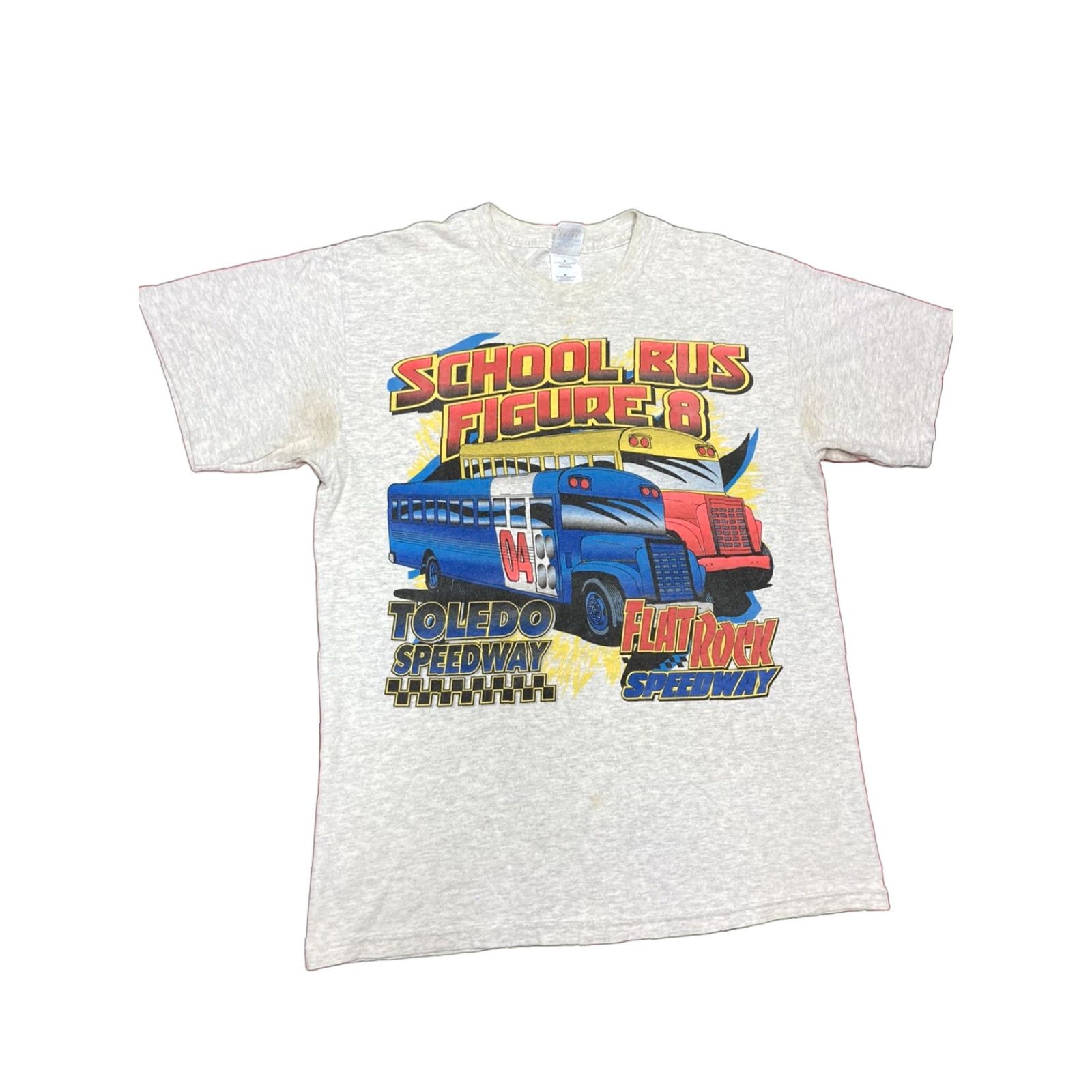 Vintage VINTAGE T-Shirt Men Medium Gray Rock Theme School Bus Figure 8 Drag Racing Toledo Speedway Flat Rock Size US M / EU 48-50 / 2 - 1 Thumbnail