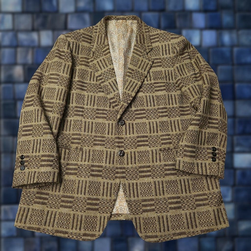 VINTAGE 60s 70s Funky Blazer Tuxedo Jacket Sports Coat Disco Size Medium Brown