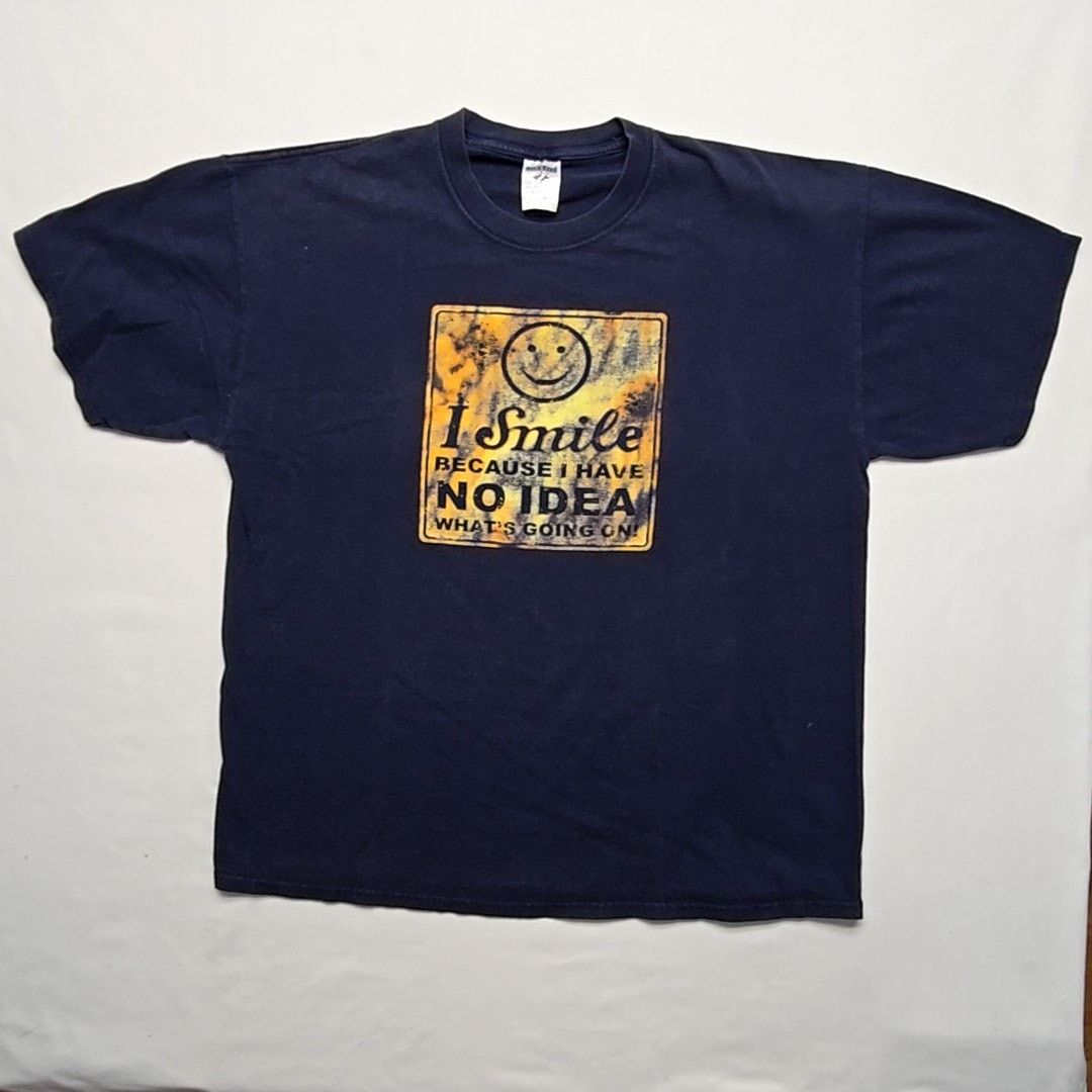 Jerzees Vintage Funny Graphic Jerzees Smile No Idea Blue XL T-shirt Size US XL / EU 56 / 4 - 1 Thumbnail