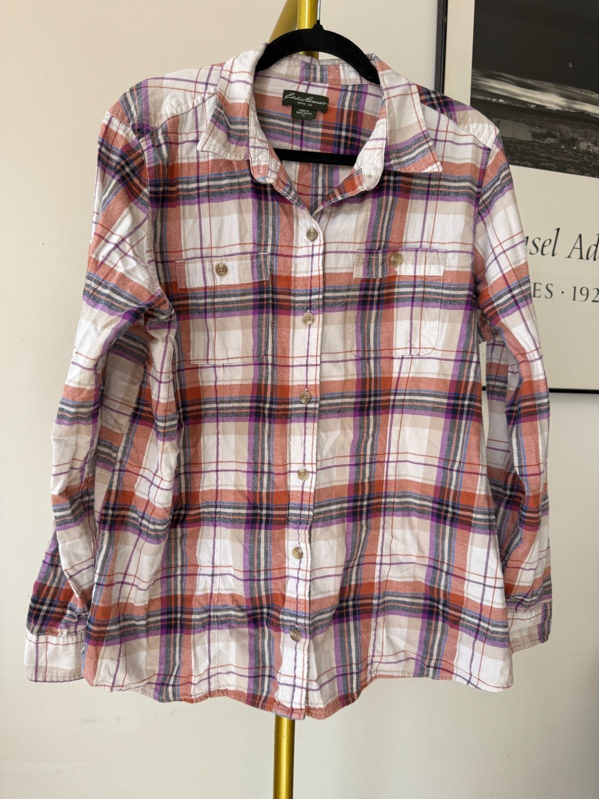 Eddie Bauer Eddie Bauer Womens XL Pink Flannel Shirt Cotton Plaid Butto Size XL / US 12-14 / IT 48-50 - 1 Thumbnail