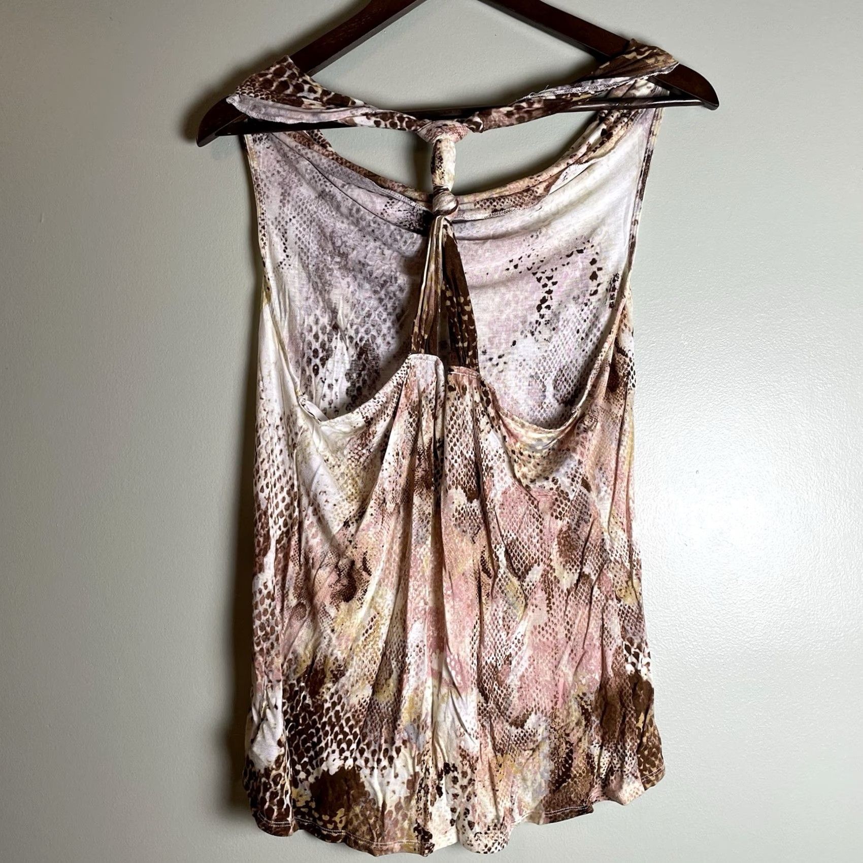 Skin VINTAGE Express Tank Top Blouse Women's L Sleeveless Pink Brown Snake Skin Sexy Tank Top Racerback Pattern: Animal Print, Snake, Beach Women Mens Size L / US 10 / IT 46 - 4 Thumbnail