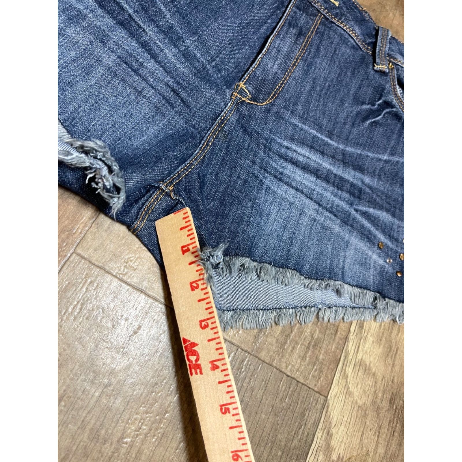 Vintage Dollhouse Jeans Shorts Women's Size 12 Blue Denim Beaded Cut-Off Jeans Shorts Size 34" / US 12 / IT 48 - 2 Thumbnail