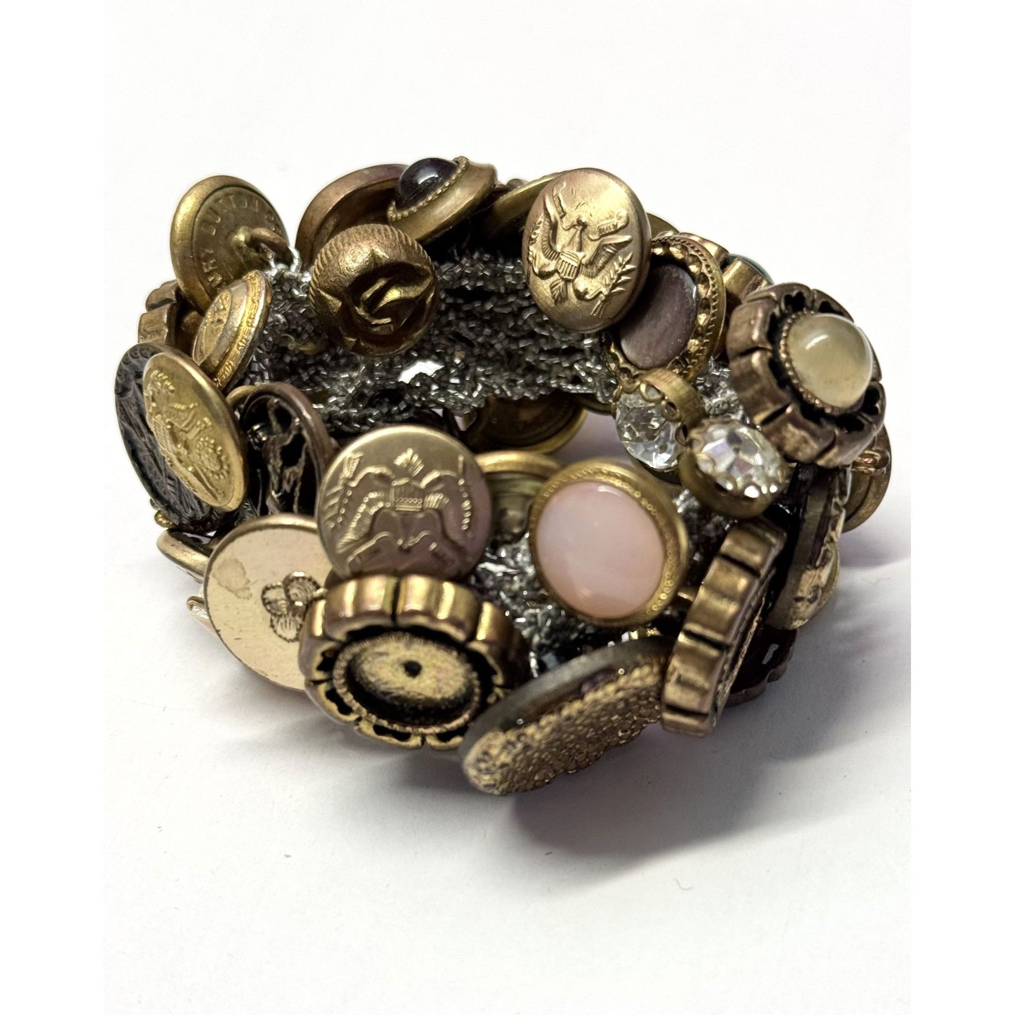 Vintage Vintage estate button charm handmade stretch bracelet Size ONE SIZE - 2 Thumbnail