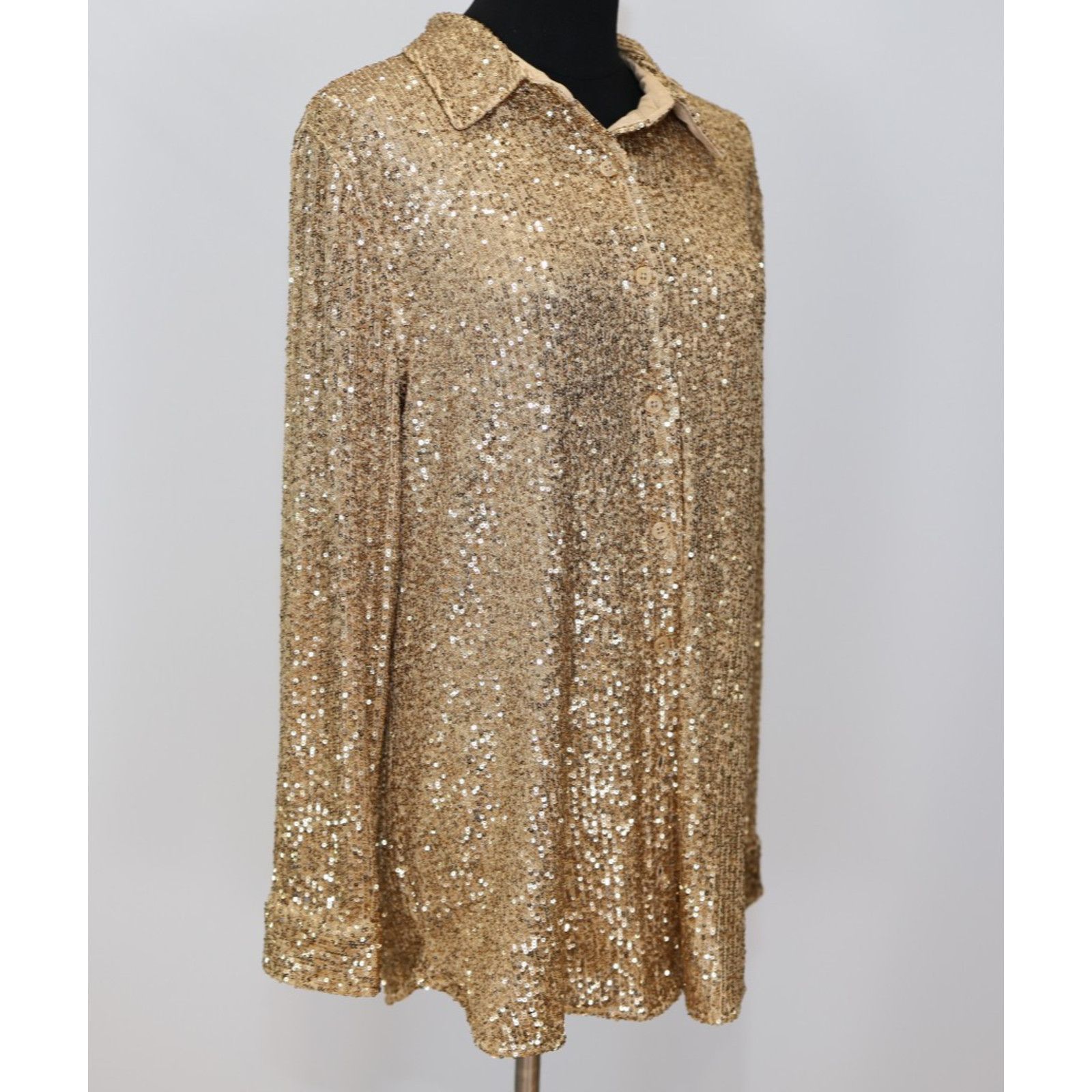Soft Surroundings SOFT SURROUNDINGS Collared Gold Sequin Blouse Size L Size L / US 10 / IT 46 - 4 Thumbnail