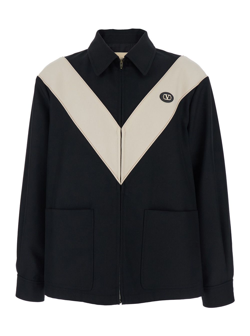 Valentino Jacket with classic collar and contrast details on the front and back in black tech fabric men Size US M / EU 48-50 / 2 - 1 Thumbnail