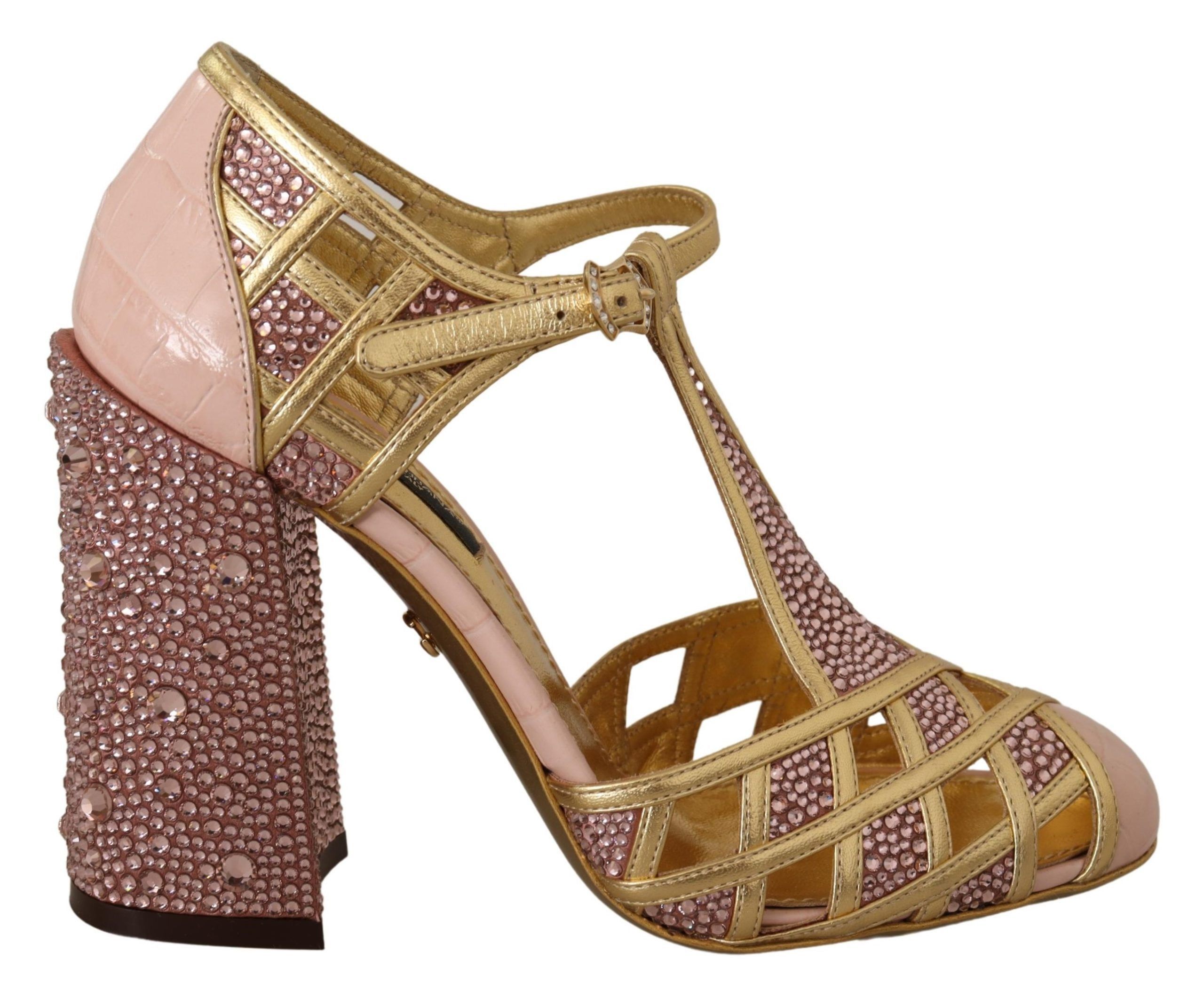 Dolce & Gabbana Dolce & Gabbana Silk-Infused Leather Crystal Pumps in Gold Size US 5.5 / IT 35.5 - 3 Thumbnail