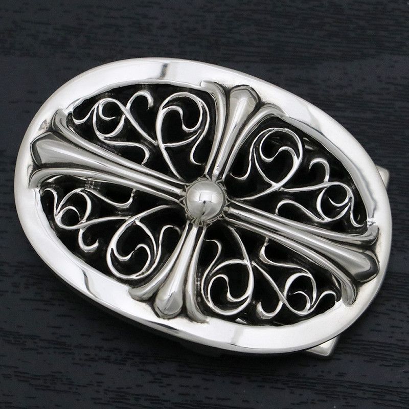 image of Chrome Hearts Floral Cross Belt Buckle in Silver, Men's
