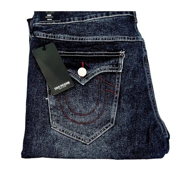 True Religion True Religion Mens Dark Wash Geno Flap Pocket Slim Fit Jeans Size US 38 / EU 54 - 3 Thumbnail