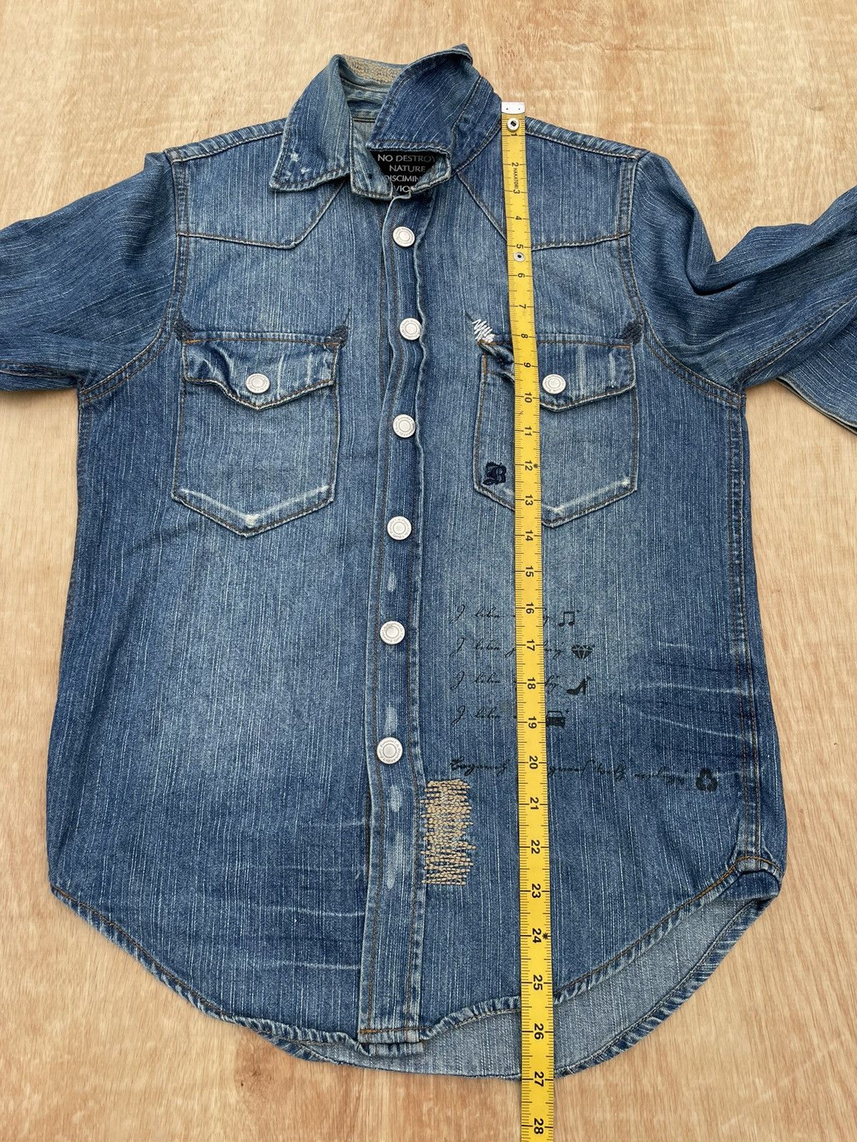 If Six Was Nine × Japanese Brand × Le Grande Bleu (L.G.B.) Japanese Love & Peace Distressed Denim shirt Size US S / EU 44-46 / 1 - 11 Thumbnail