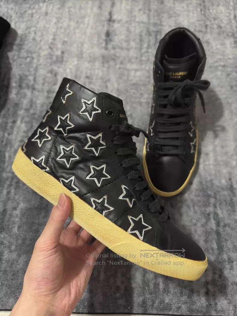 Saint Laurent Paris Saint Laurent Paris Calfskin High-top Black and White Embr Size US 7 / EU 40 - 2 Thumbnail
