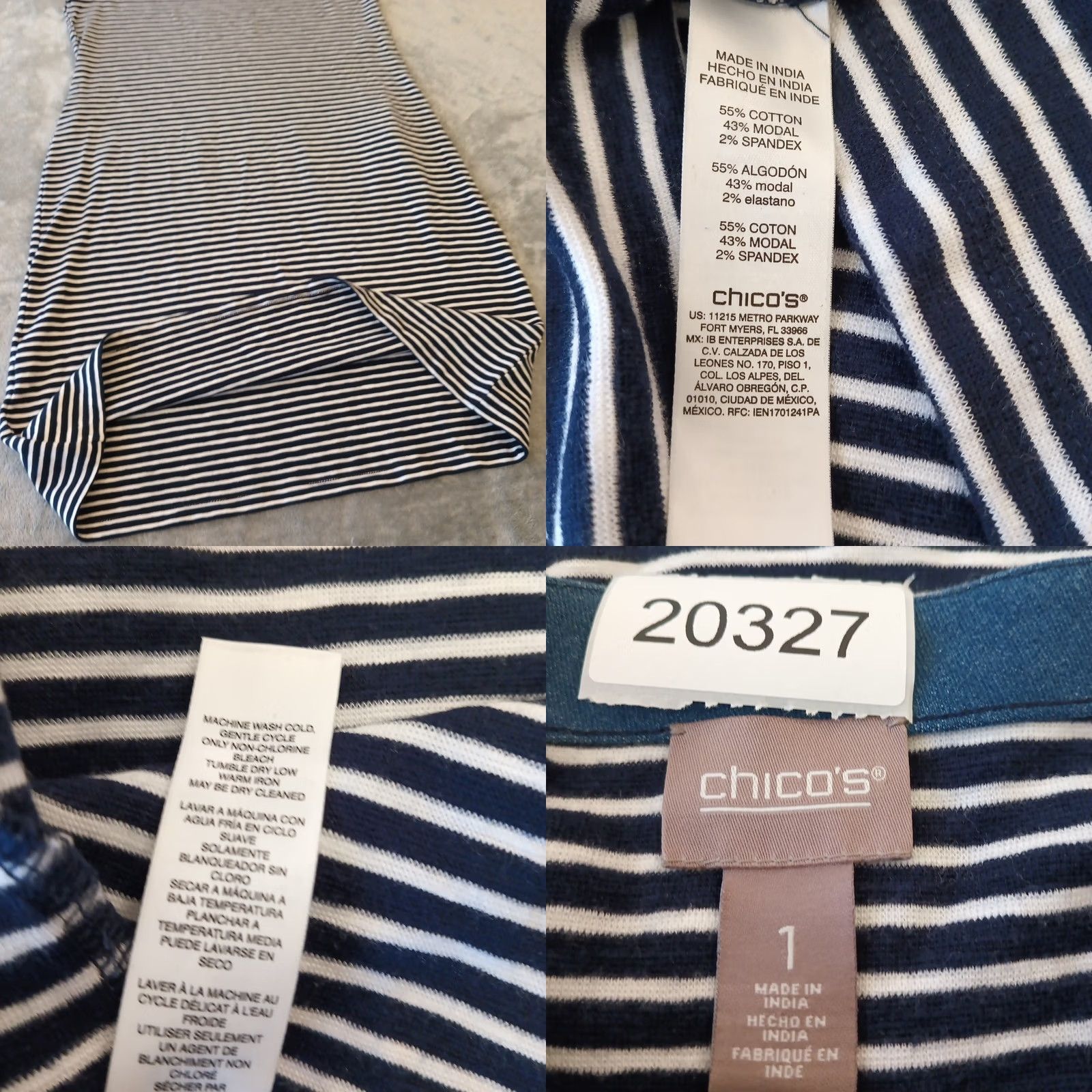 Vintage Chico's Shift Dress Knee Length Blue Striped Sleeveless Pullover Stretch Cotton Blend Casual Women Size 1 with Pockets Size XS / US 0-2 / IT 36-38 - 8 Thumbnail